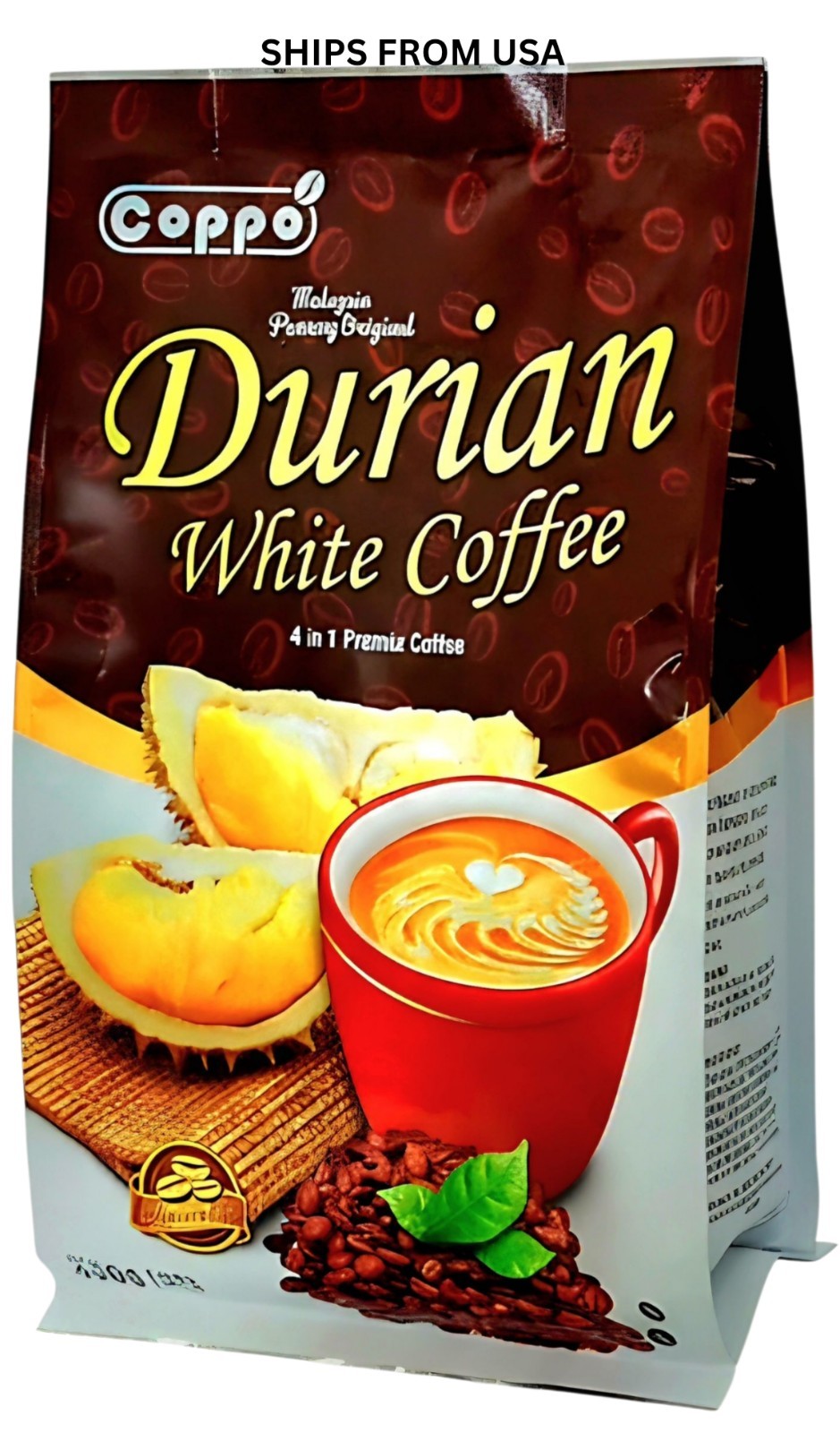 COPPO Durian White Coffee | Instant 4-in-1 Premix | Malaysia | 12 Sachets 456g
