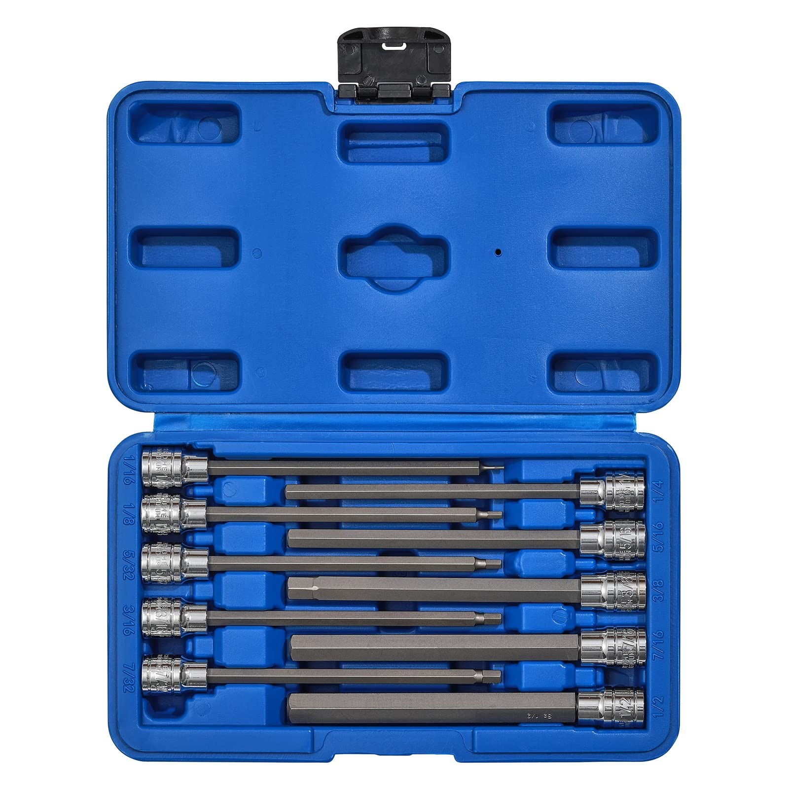 10-Piece Long Hex Bit Socket Set 3/8″ Drive, SAE Extra Long Allen Bits, CR-V & S