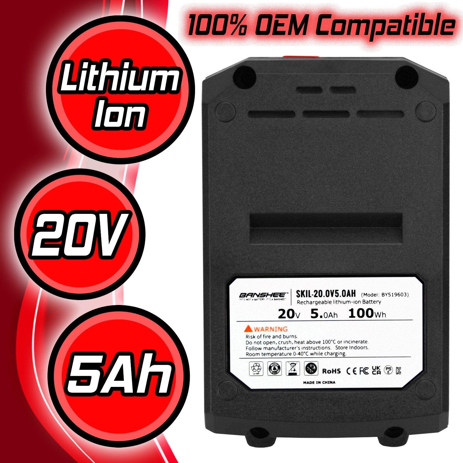 Banshee 20V 5Ah Battery for Skil PWR CORE 20 400 CFM Leaf Blower (BL4714B-10)