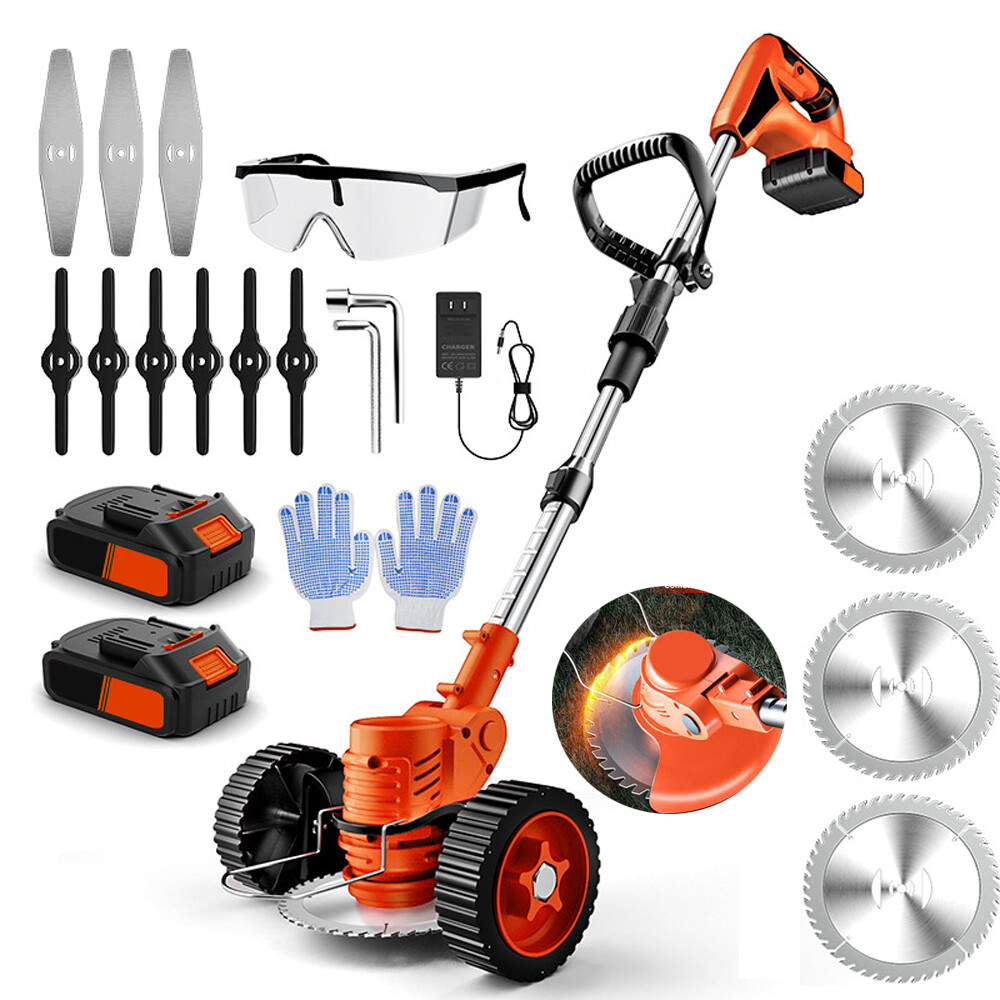 21V Weed Eater with Wheels Cordless Battery Weed Wacker with Charger+2*Batteries