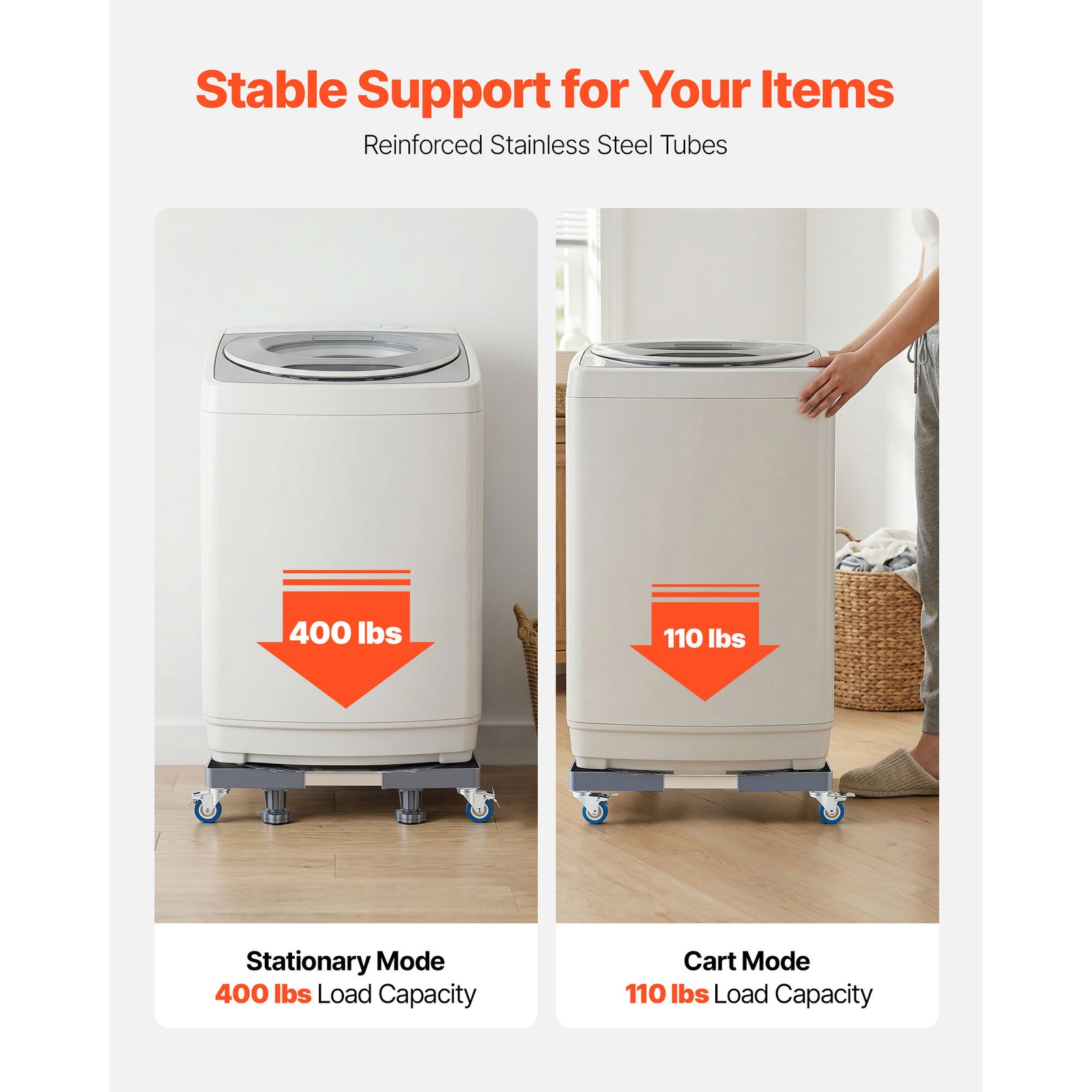 VEVOR Adjustable Washing Machine Stand Mini Fridge Stand 400 lbs Load 4 Wheels