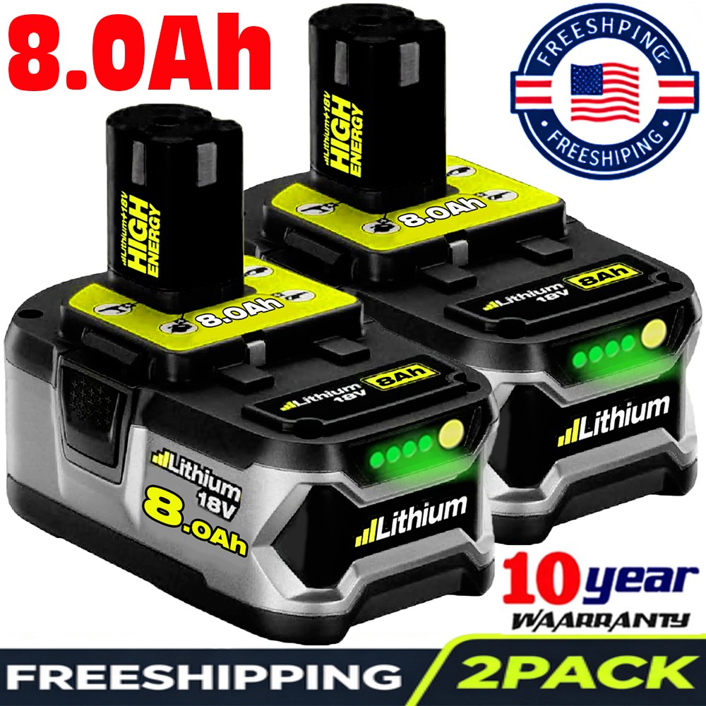 2PACK 8.0Ah 18Volt For RYOBI P108 18V One Plus High Capacity Lithium Ion Battery