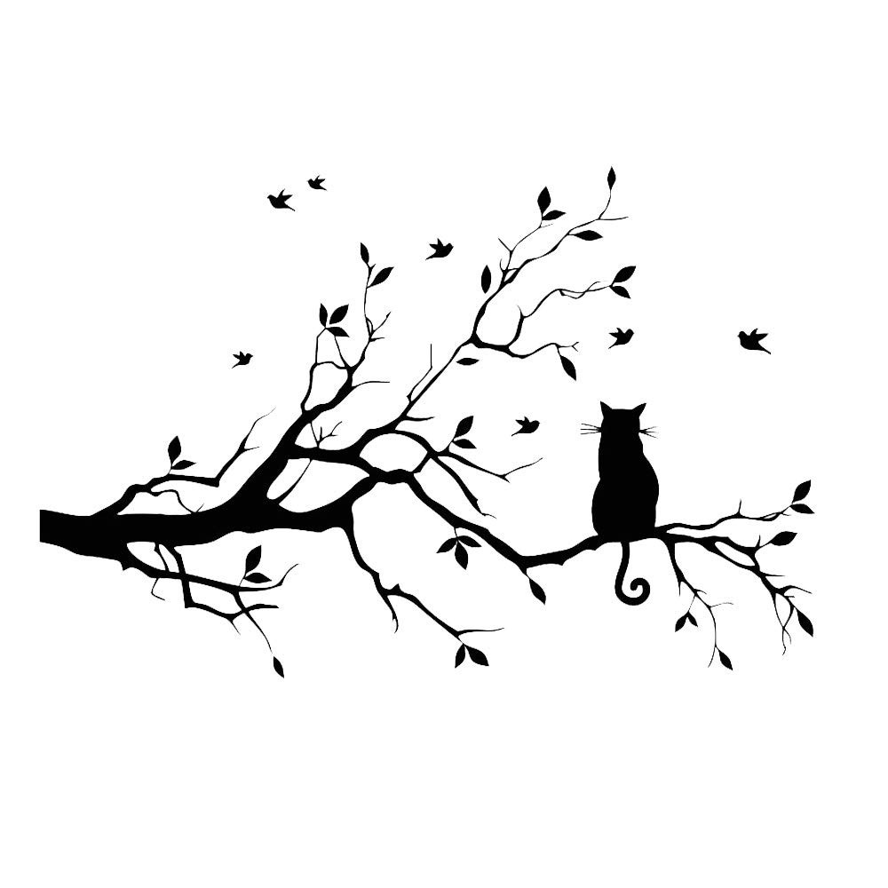 Lnrkai 14.2 x 22in Black Cat on Tree Branches Wall Decor Stickers Nursery Lea