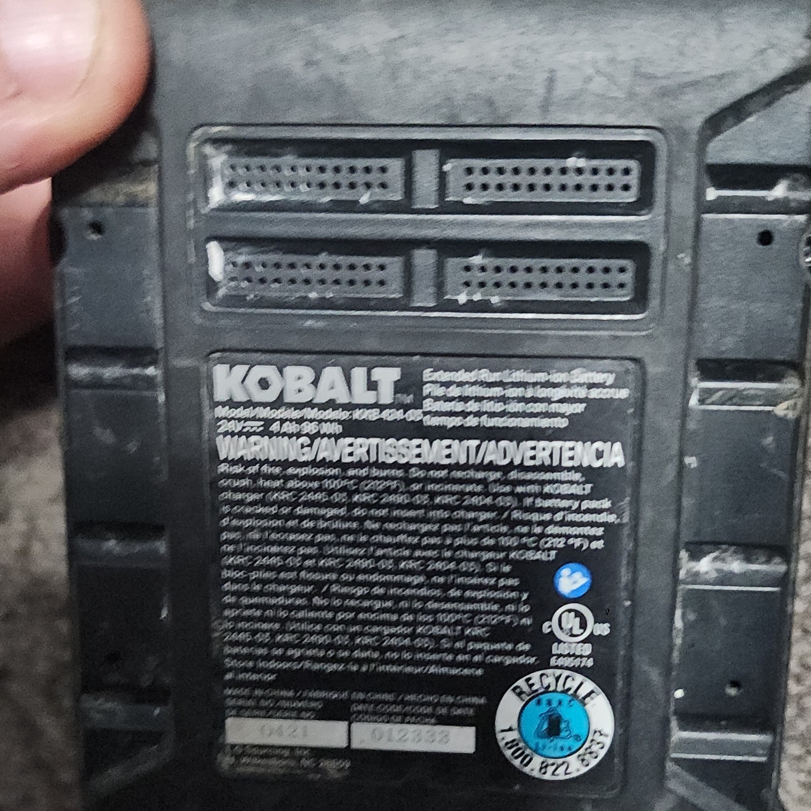 Kobalt KOB 24-04 24V MAX 4Ah Lithium-Ion (Li-Ion) Battery Pack Black