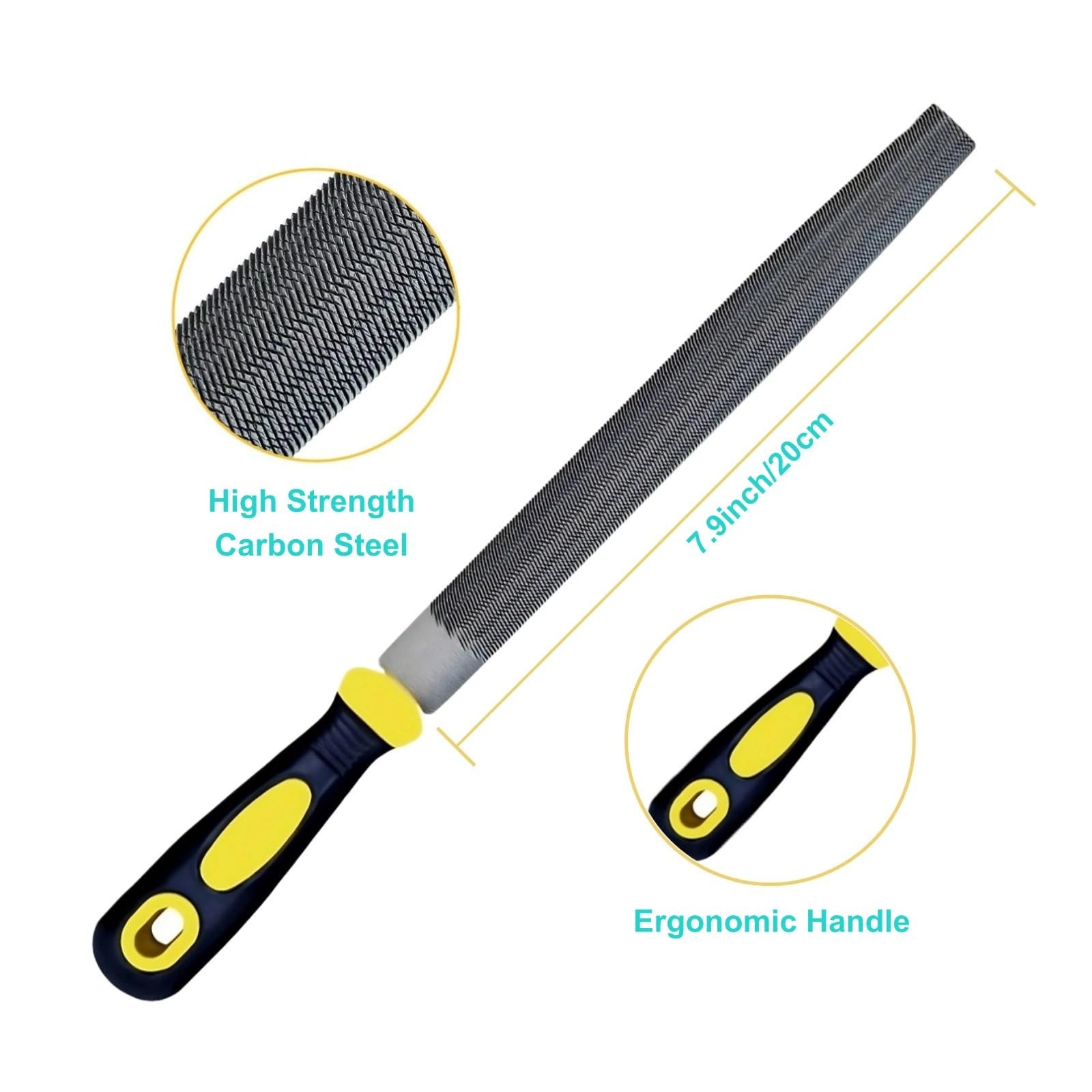 3 pcs Metal File Set, 8-inch,Professional High Carbon Steel File, Includes Flat