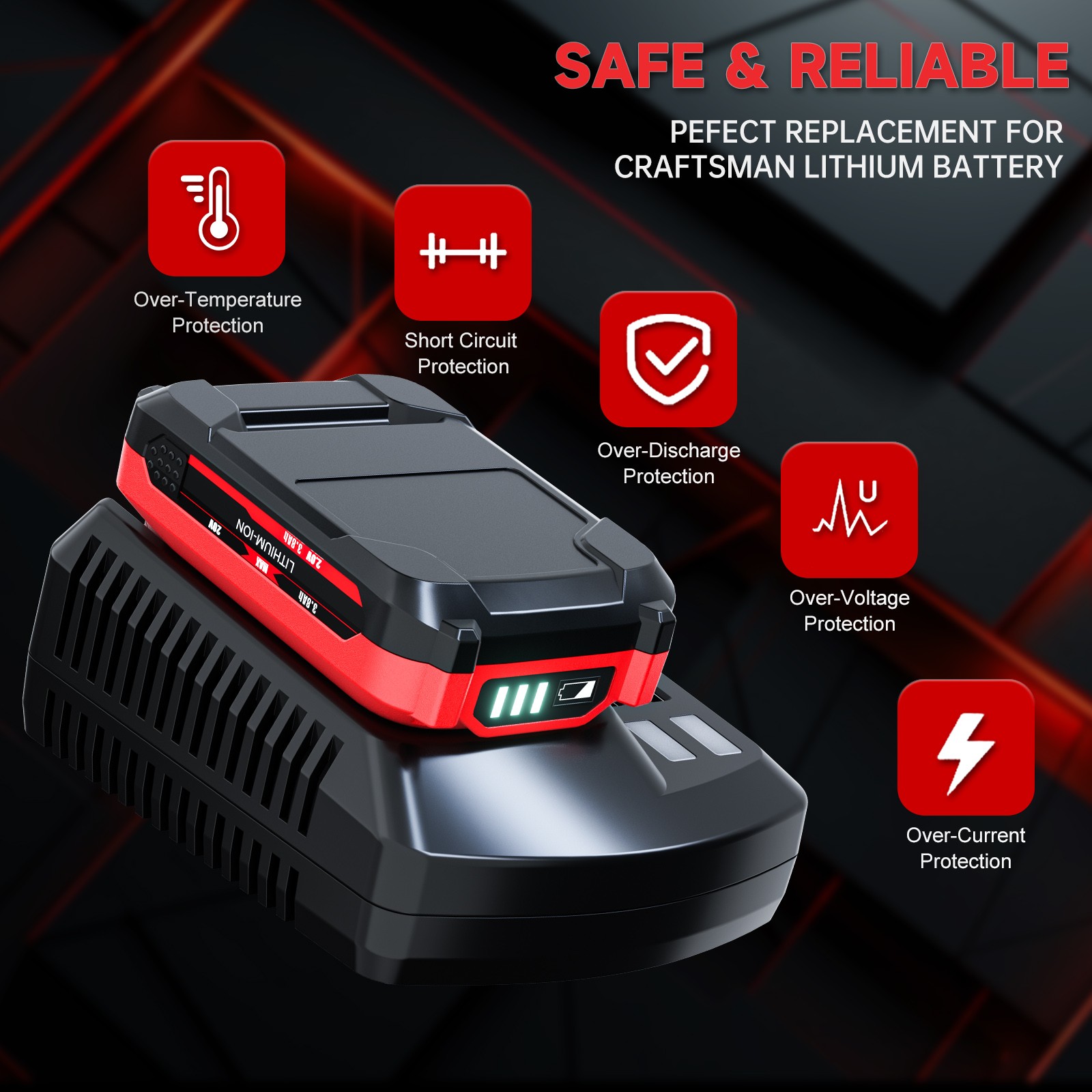 Pack 20V Battery / Charger For Craftsman 20 Volt V20 Li-ion CMCB202-2 CMCB204