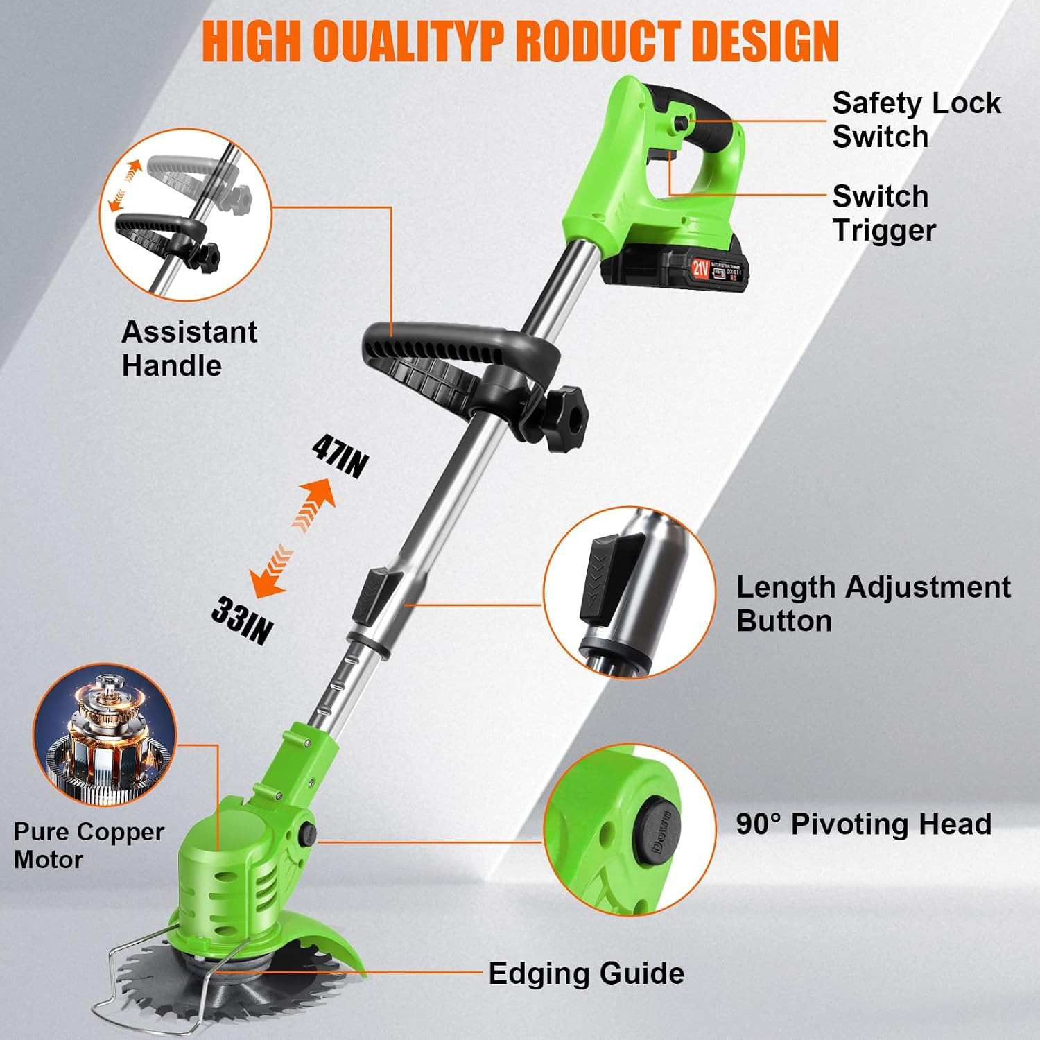 Stringless Weed Wacker Electric Weed Wacker Cordless with Wheels, 2pcs Batteries