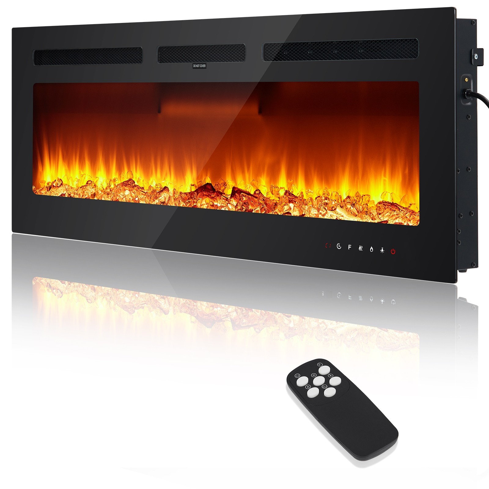60″ Ultra-Thin Recessed / Wall Mount Electric Fireplace, 1500W Heater, 12-Color