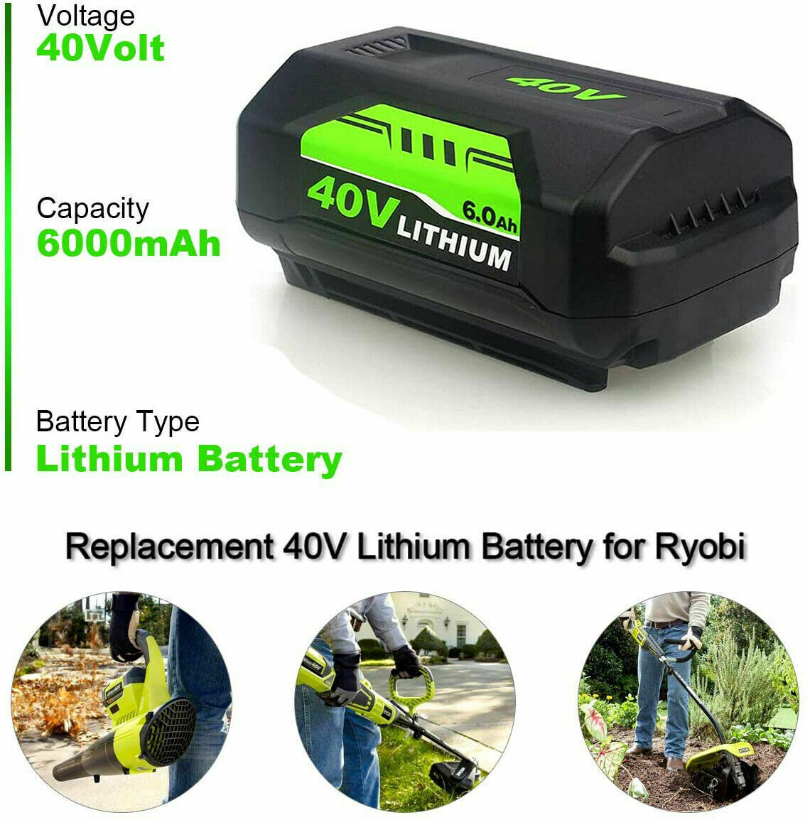 6.0Ah For Ryobi 40V Lithium Battery or Charger High Capacity OP4015 OP4026 OP401