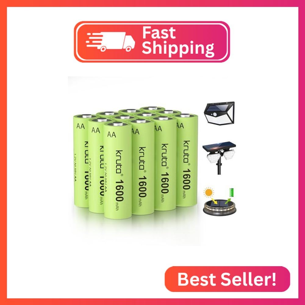Kruta Ni-MH AA Rechargeable Batteries, Double A 1600mAh High Capacity 1.2V Pre-C