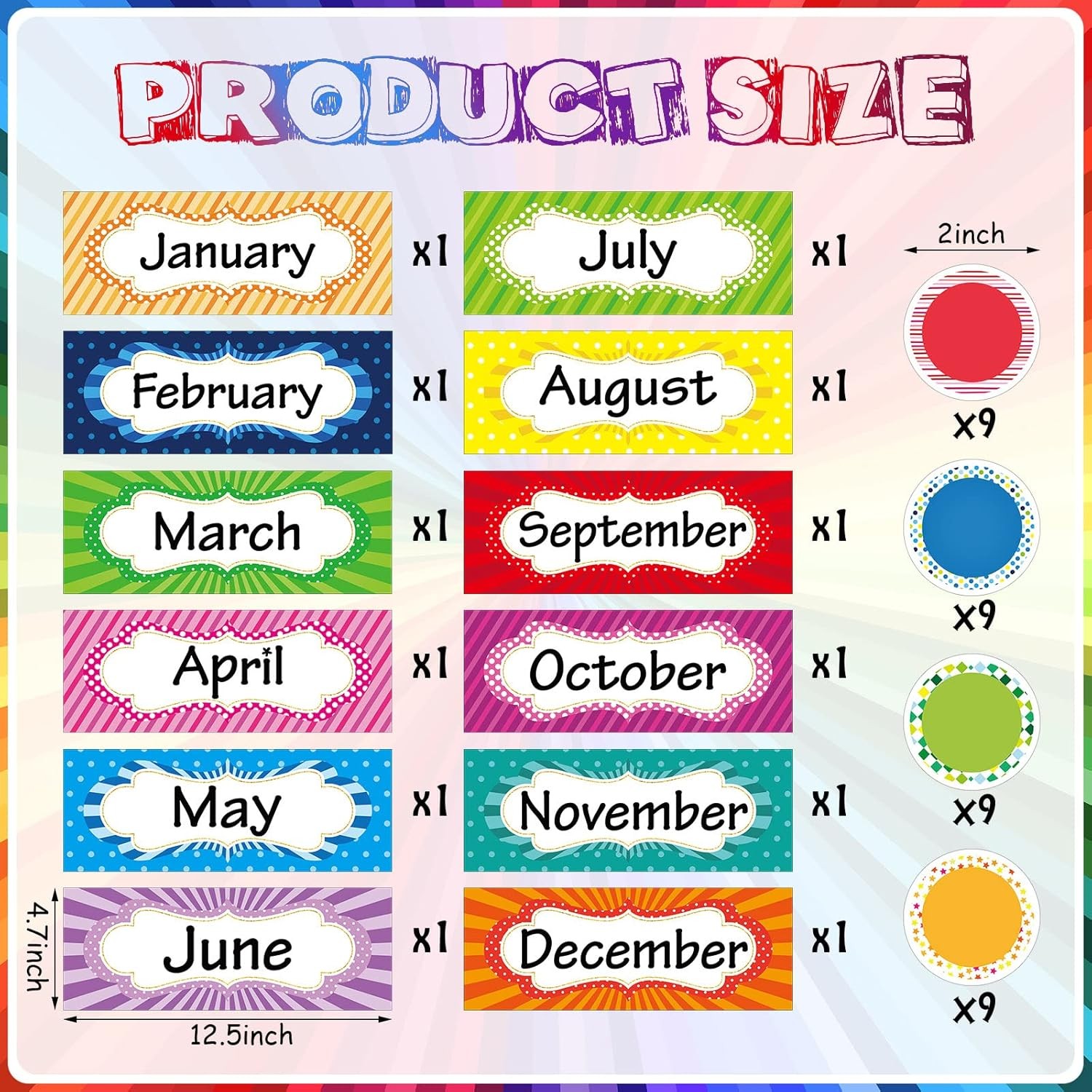 48 Pieces Holiday Monthly Headliners Set 12 Months of The Year