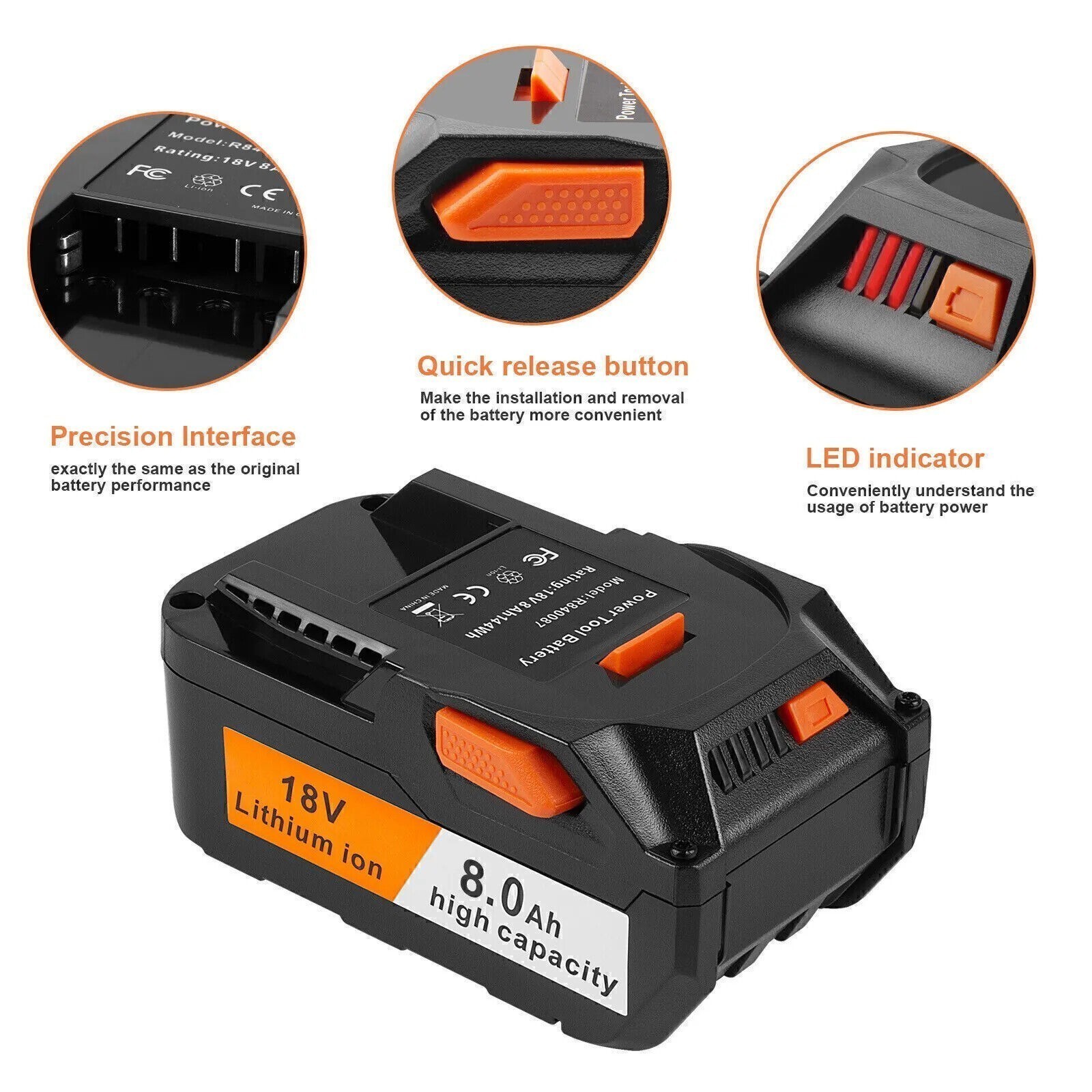 2 PACK For Ridgid 18V R840085 8.0Ah Lithium-ion Battery Rigid 18Volt R840087