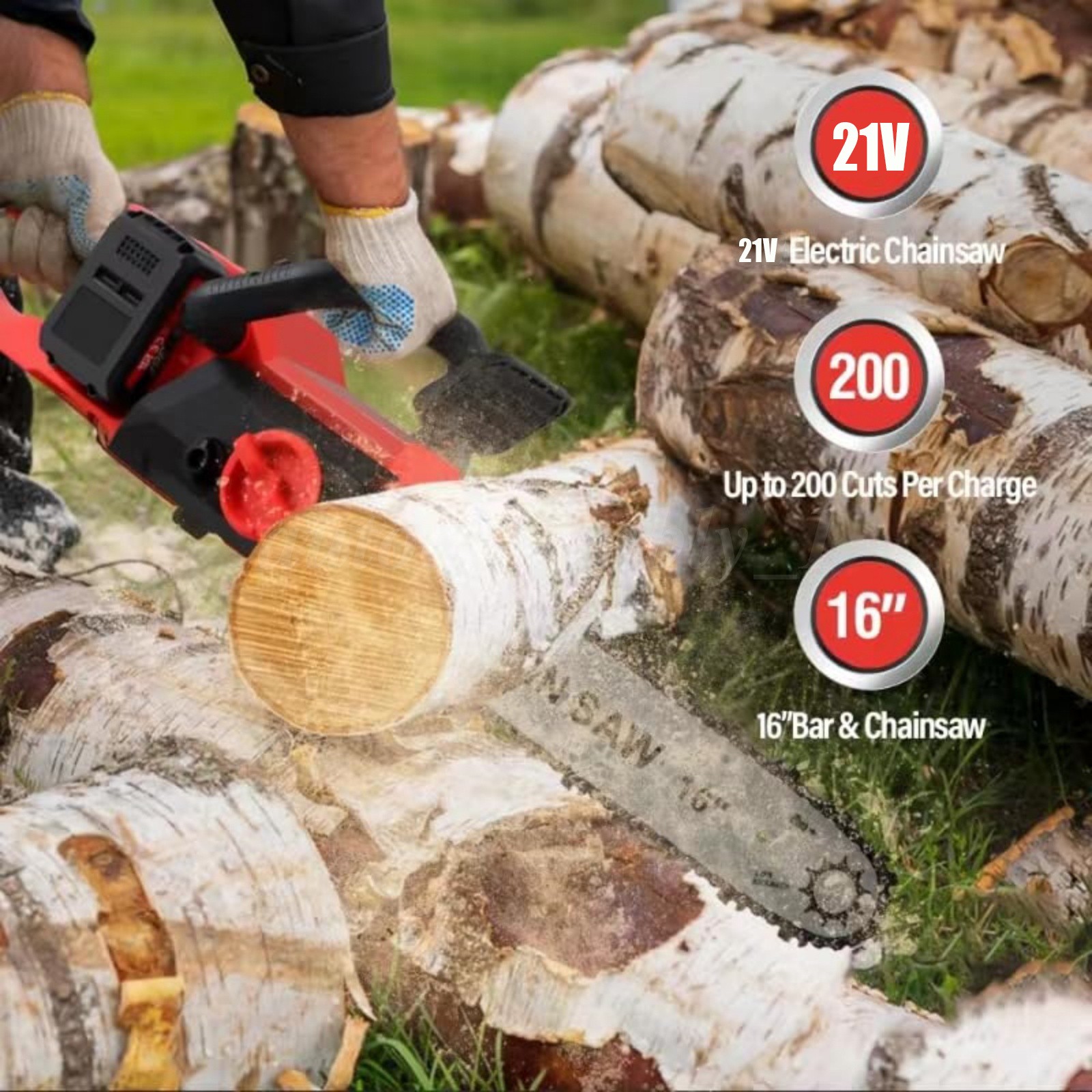 16″ Cordless Electric Chainsaw 42V Brushless Handheld Chain Saw 2Battery&Charger