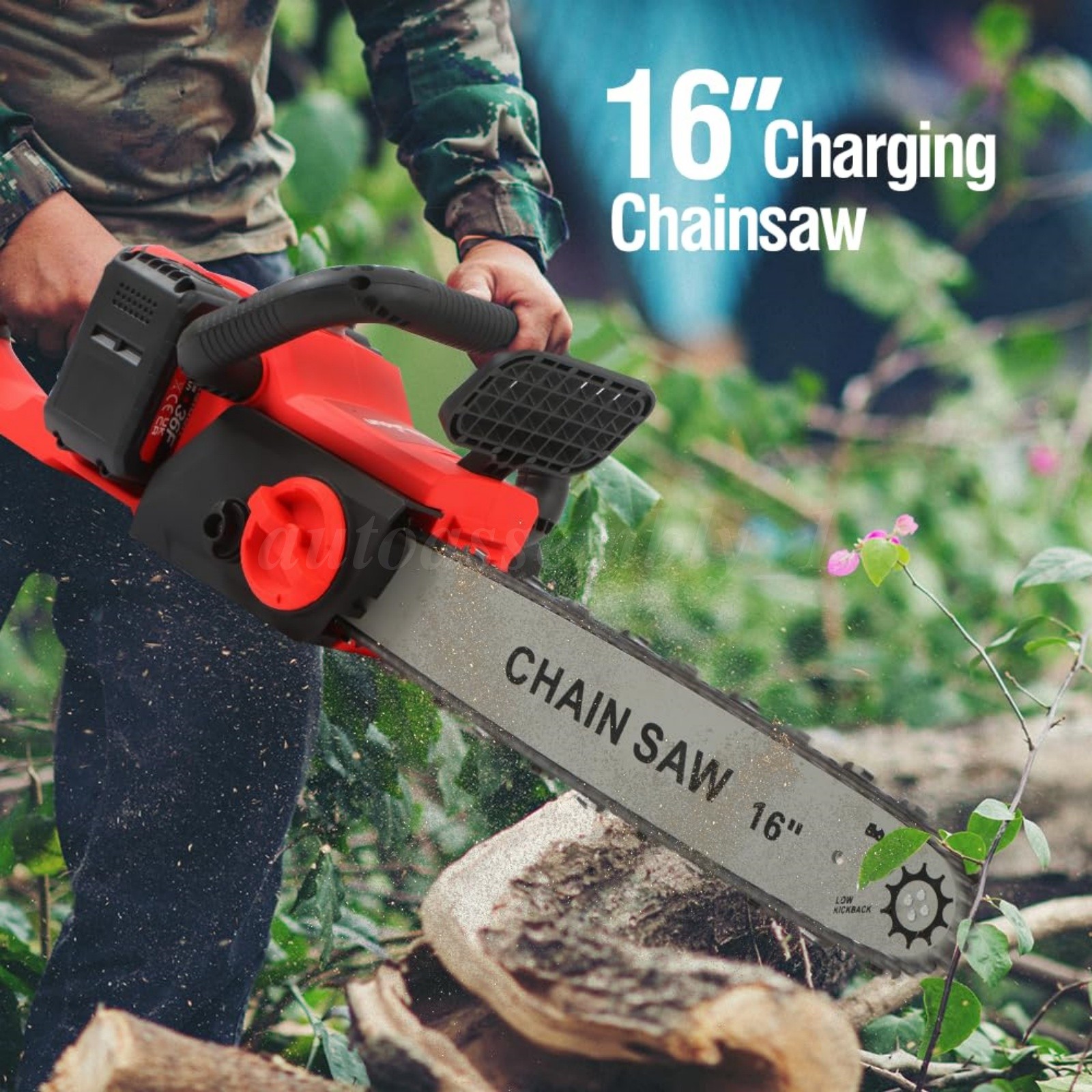 16″ Cordless Electric Chainsaw 42V Brushless Handheld Chain Saw 2Battery&Charger