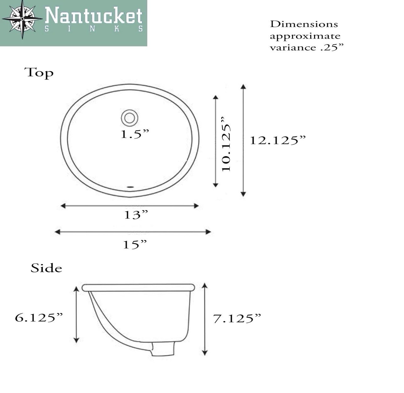 Nantucket Sinks UM-13×10-W Small Undermount Bathroom Sink– 13″x10″ Interior Bowl