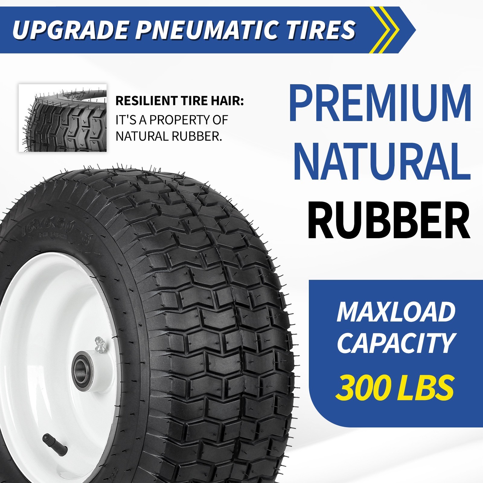2-Set 16 x 6.50-8 Garden Tractor Riding Lawn Mower Rubber Pneumatic Tire & Wheel