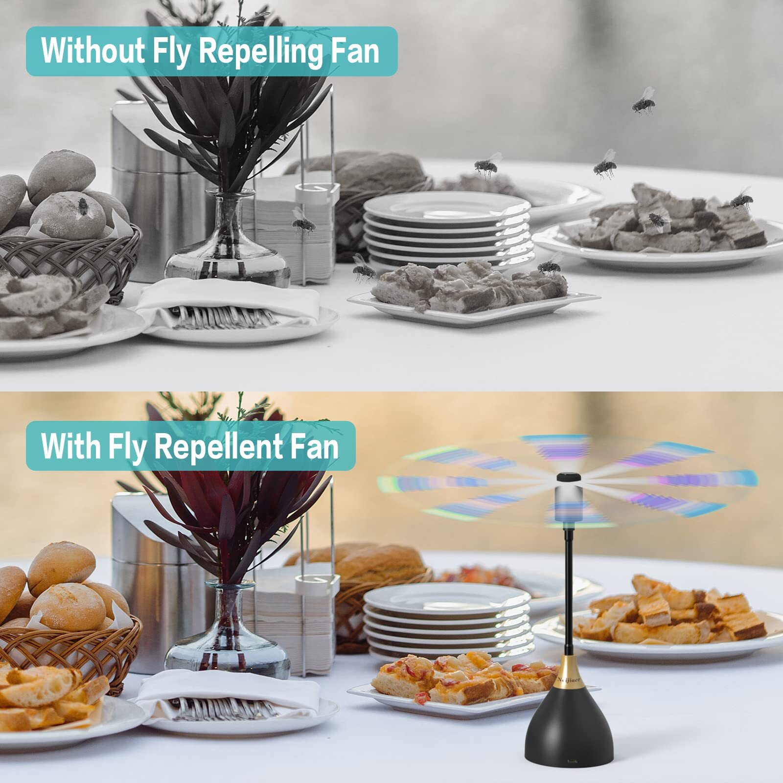 2/3/4PCS Fly Fans for Tables, Fly Repellent Fan Indoor Outdoor for Picnic, Party