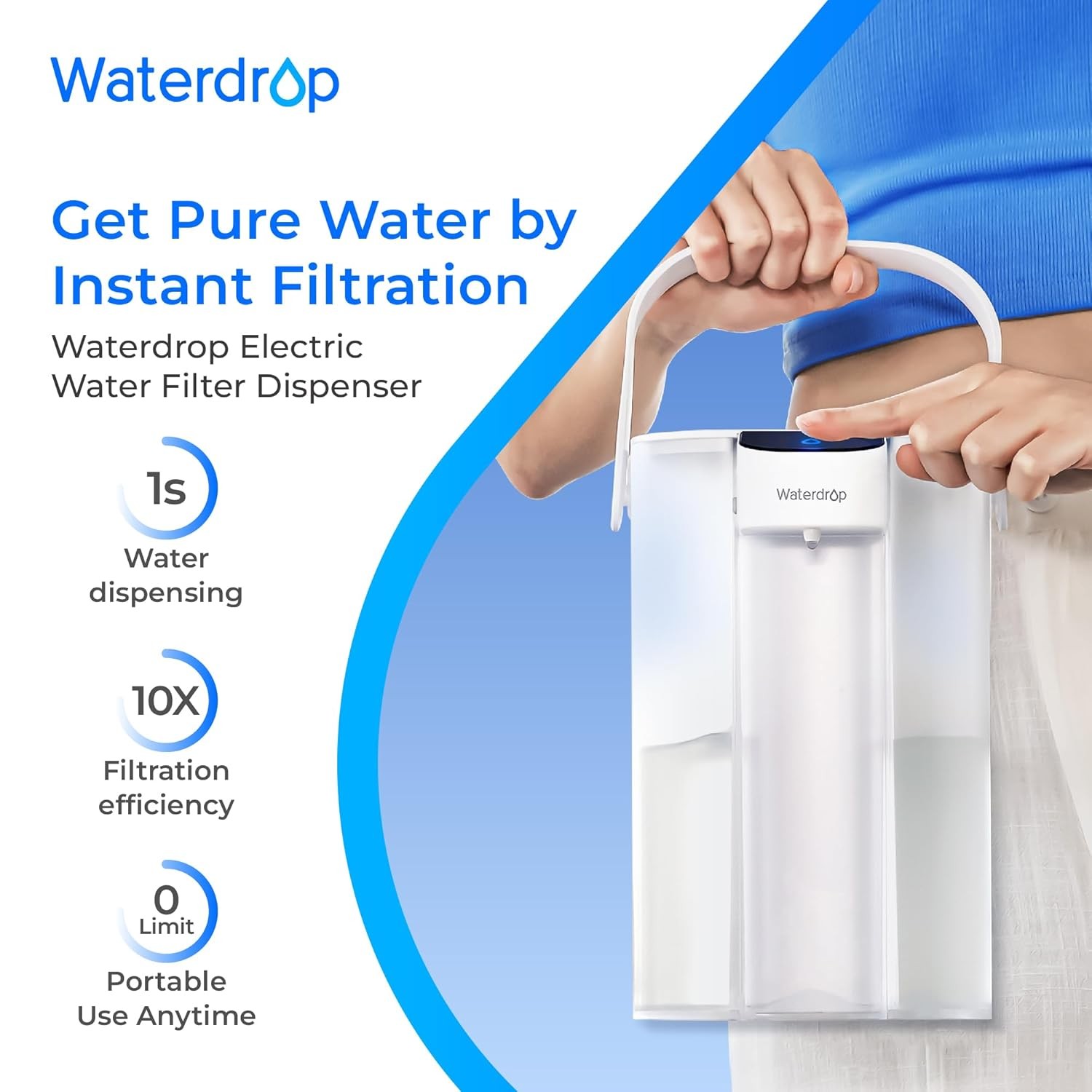 Waterdrop Electric Water Filter Pitcher, 200-Gallon Countertop Water Purifier
