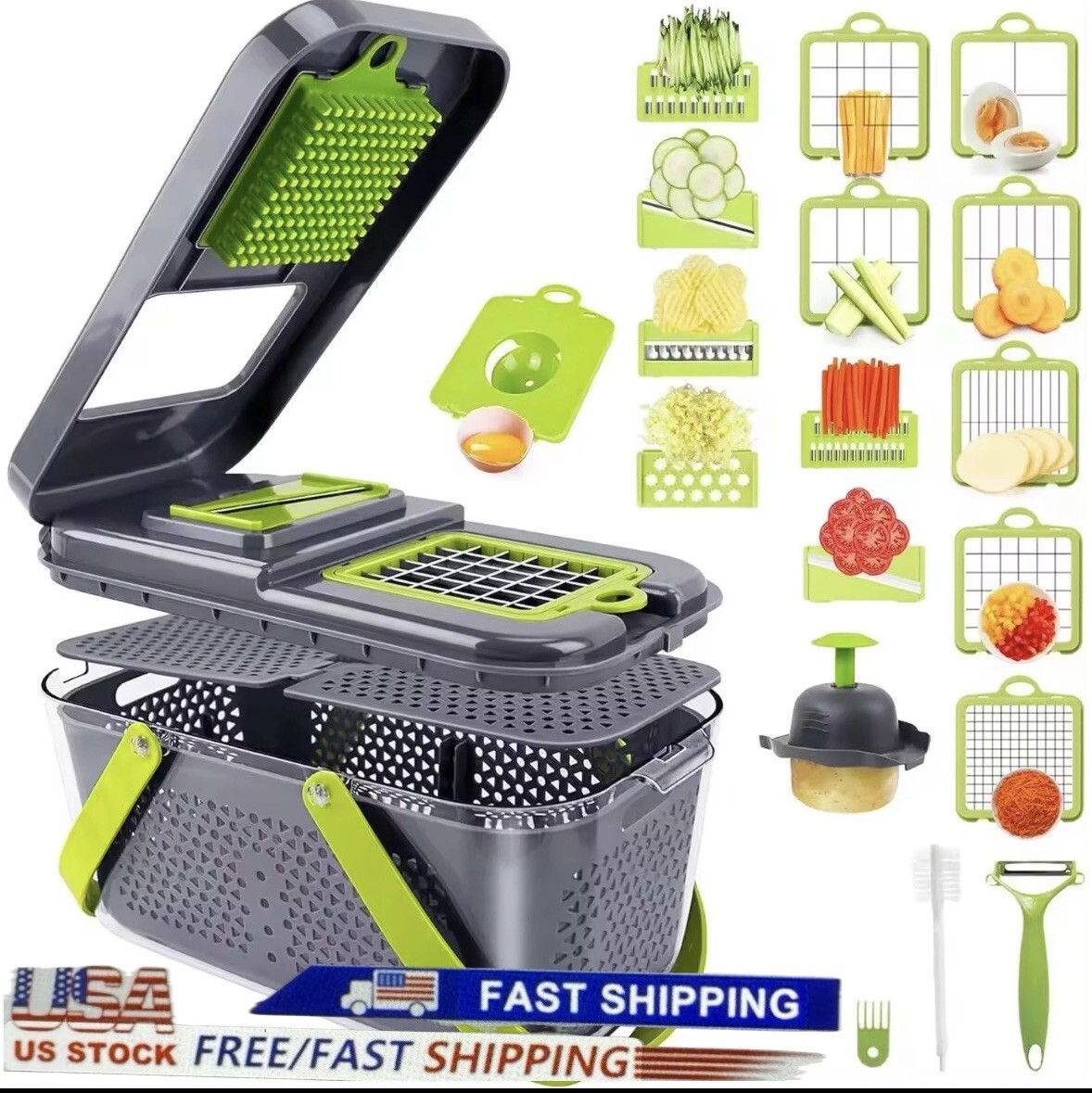 22 In 1 Vegetable Fruit Chopper and Slicer,Kitchen Food Cutter and Dicer/US