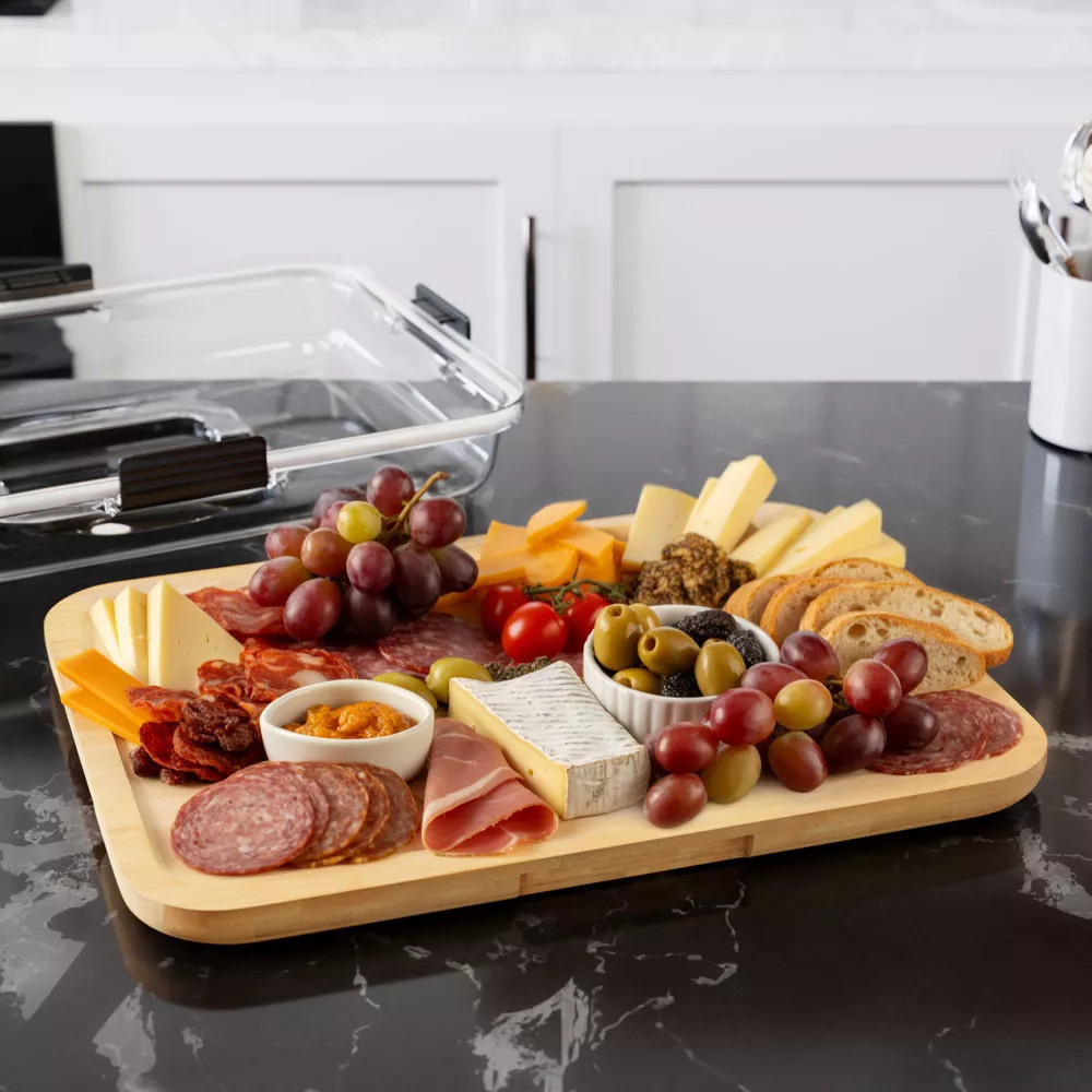 Charcuterie Board with Clear Lid, Bamboo Cheese Cutting Board with