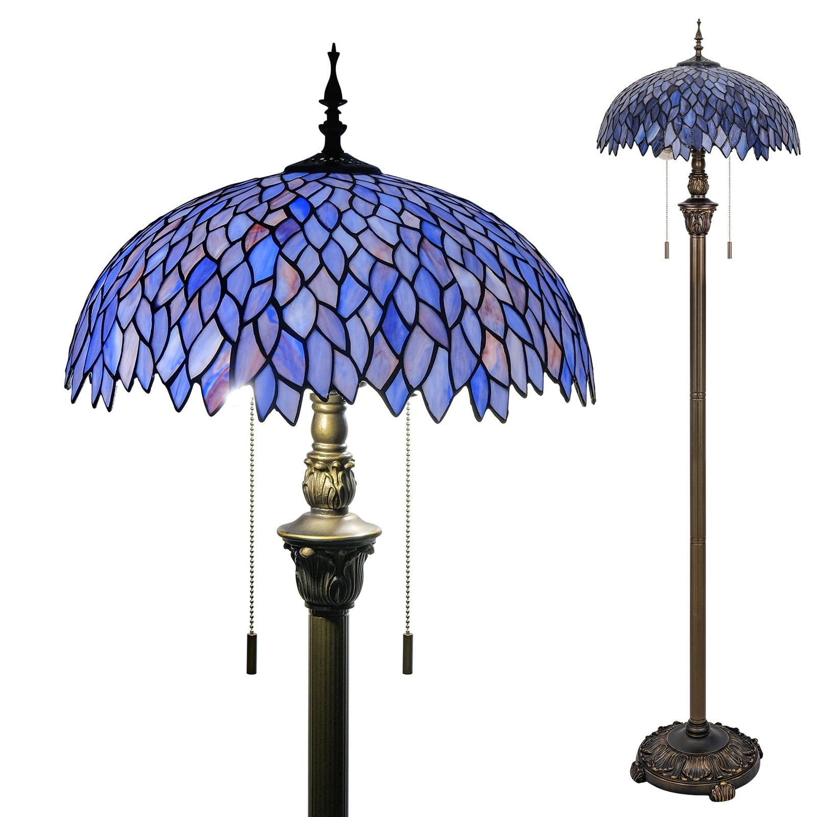 Tiffany Floor Lamp Blue Purple Wisteria Style Stained Glass Standing Reading …