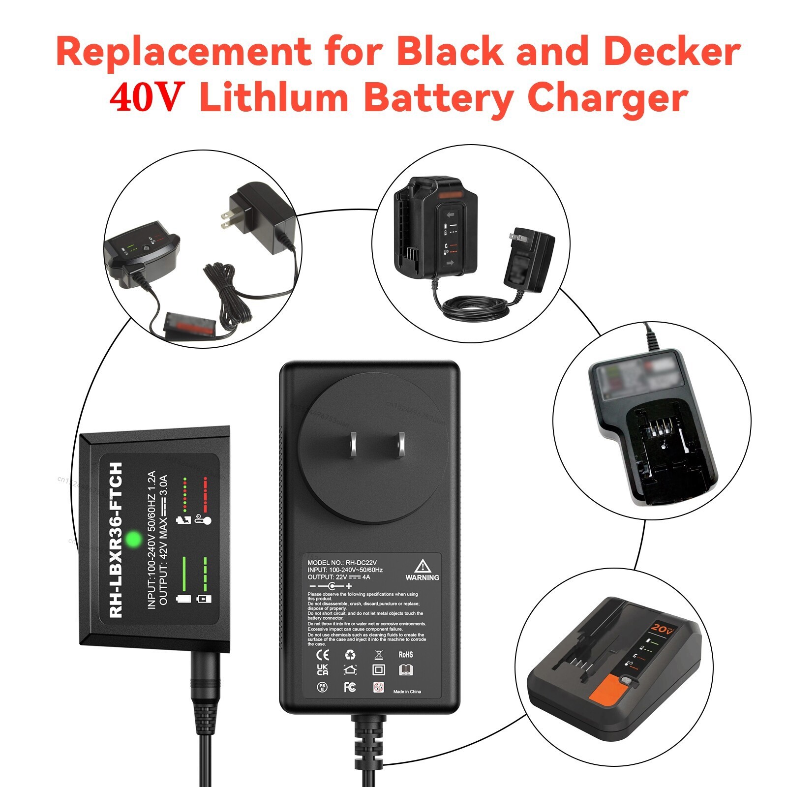 4.0AH 40Volt Lithium Battery/Charger For Black Decker 40 Volt Max LBXR36 LBX2040
