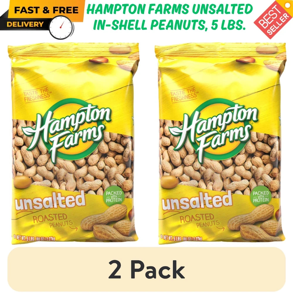 2 PACK Hampton Farms Unsalted In-Shell Peanuts 10 lbs. TOTAL – FAST SHIPPING