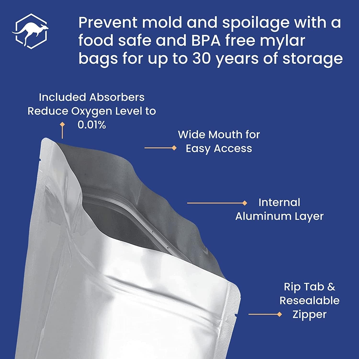 100ct Multi-Size Mylar Bags with 400cc Oxygen Absorbers 15&10Mil Food Storage