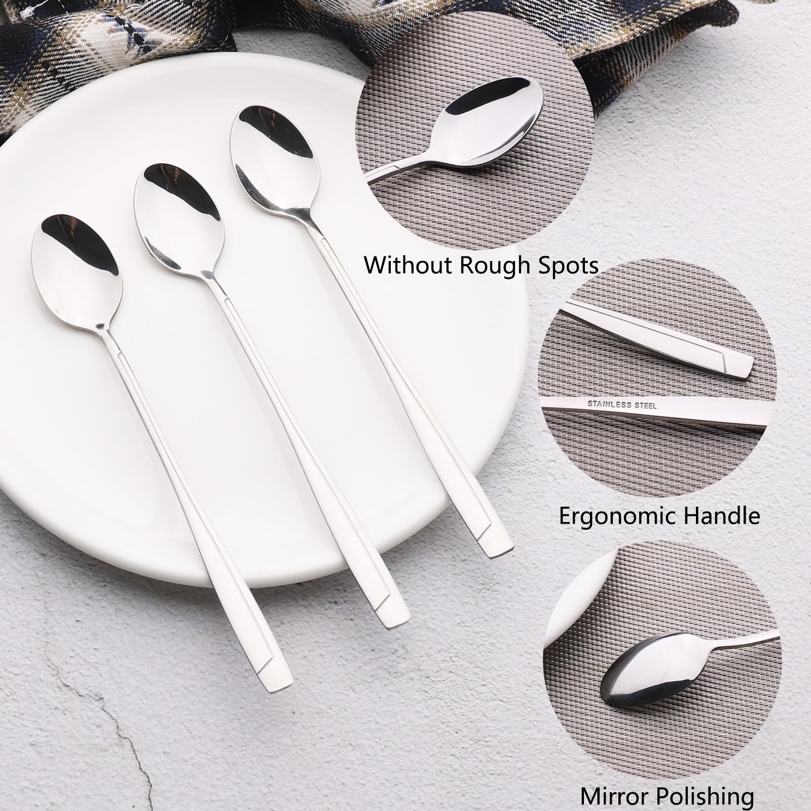 7.48 Inch Stainless Steel Ice Tea Spoons Long Handle Ice Cream Spoons 16 PCS