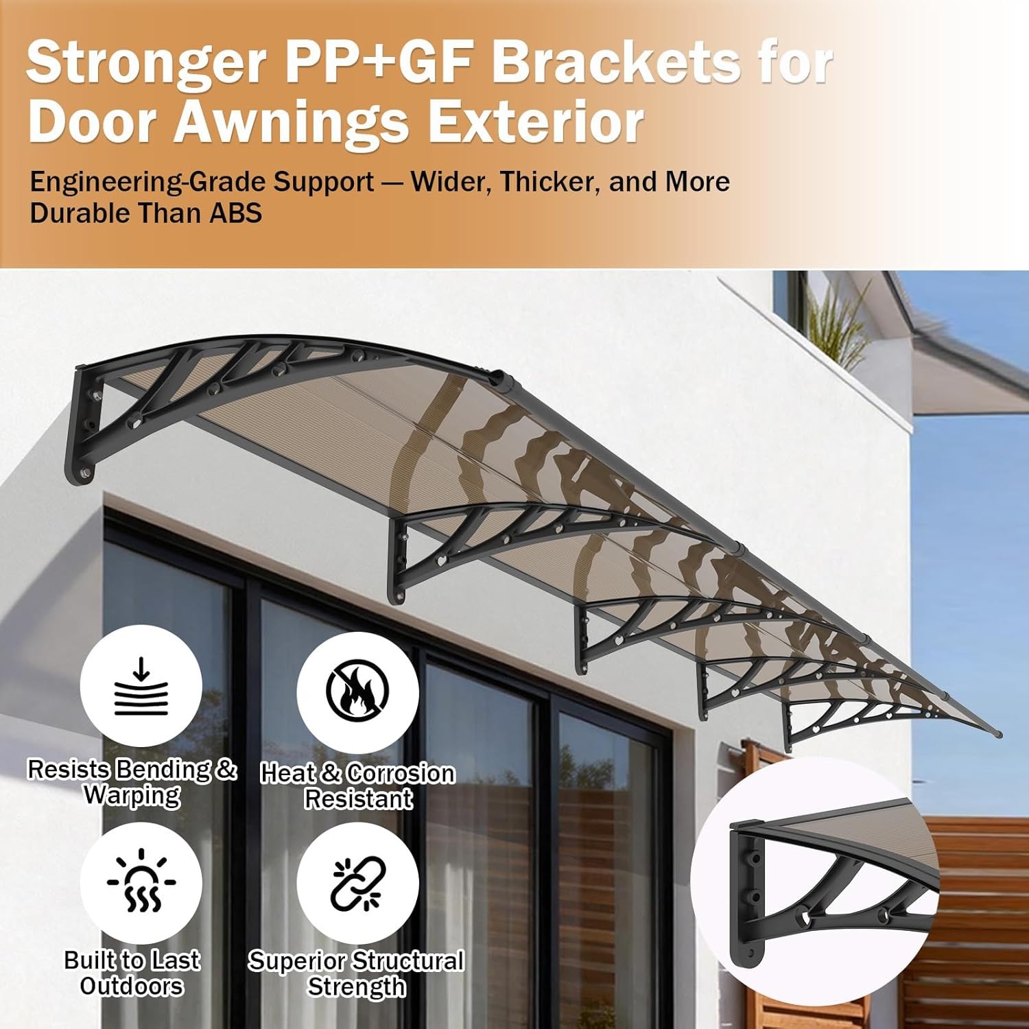 102x41cm Door Awning, Polycarbonate Window Canopy UPF 50+ for Rain Snow Sun
