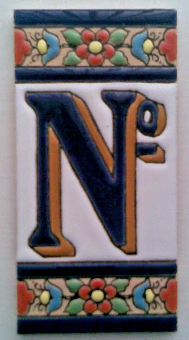 House Number Letter Spanish Hand Painted Ceramic Tile 11 x 5.5cm Frames Dog Cat