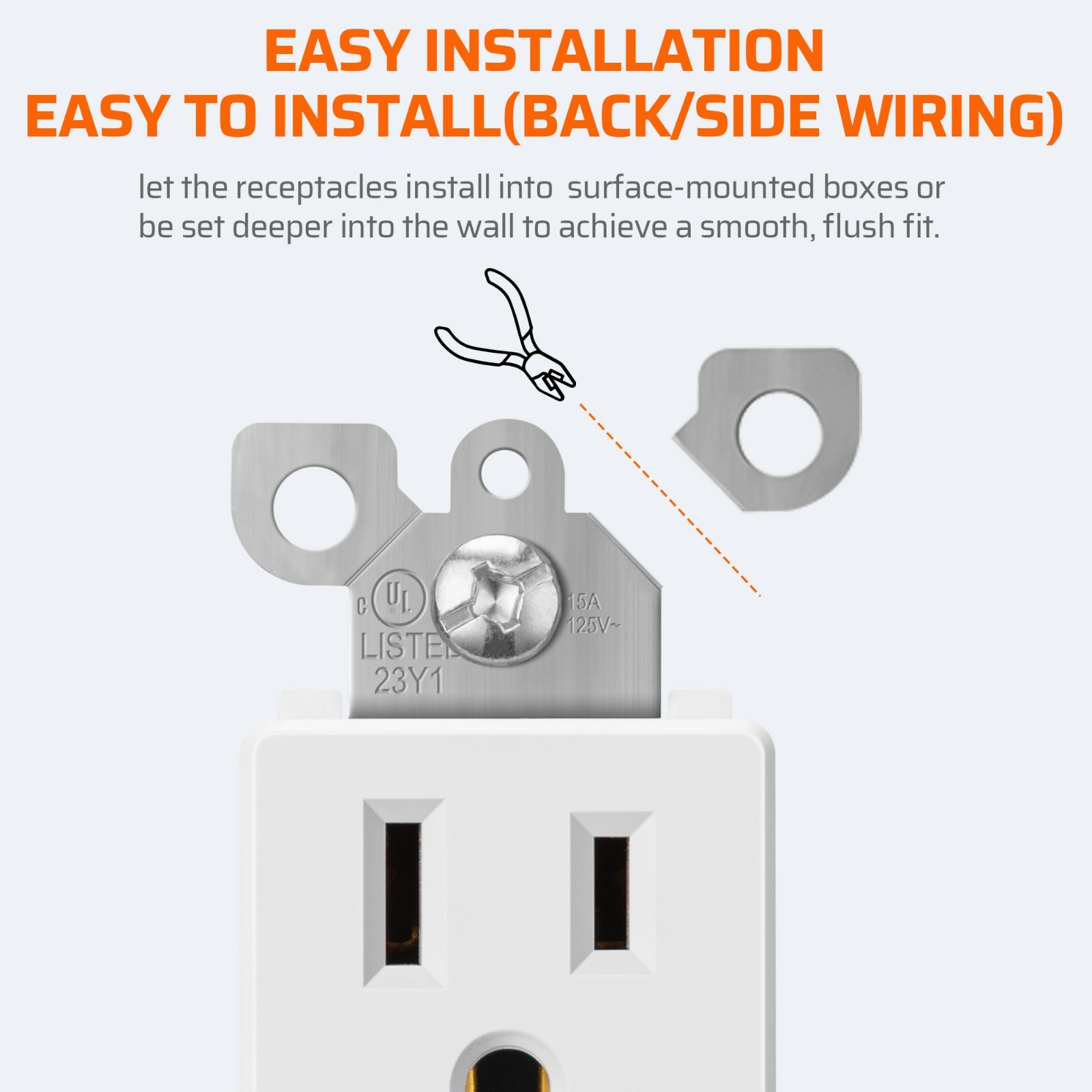 10 Pack Standard Electrical Outlet 15A Decorator Receptacle w/ Wall Plate White