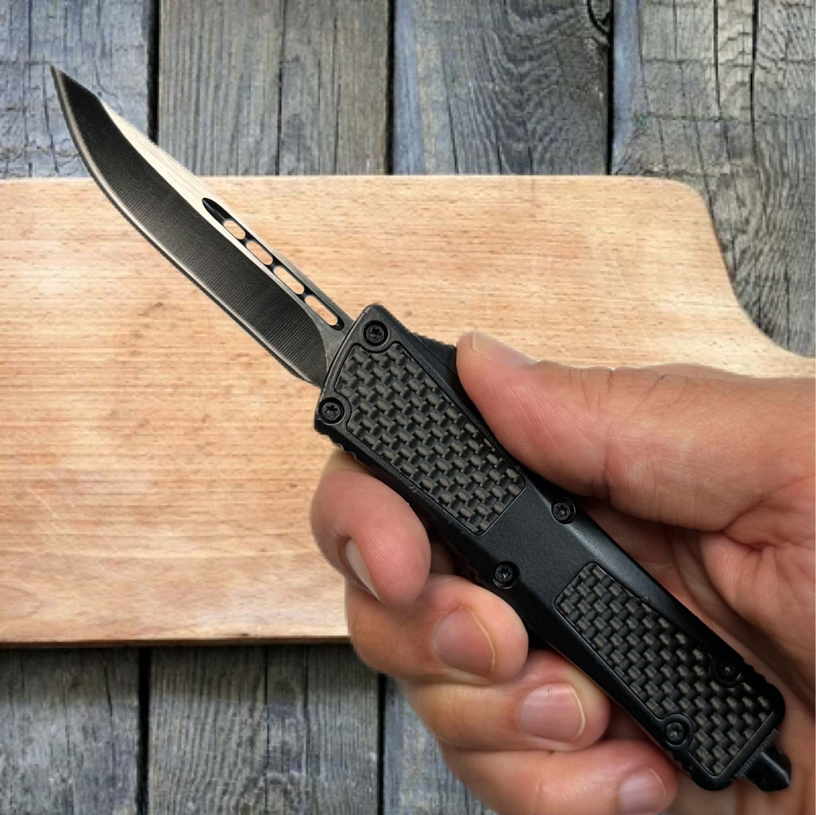 Kitchen Knife Portable Metal Handle Carbon Fiber Pattern EDC Sheath and Gift Box
