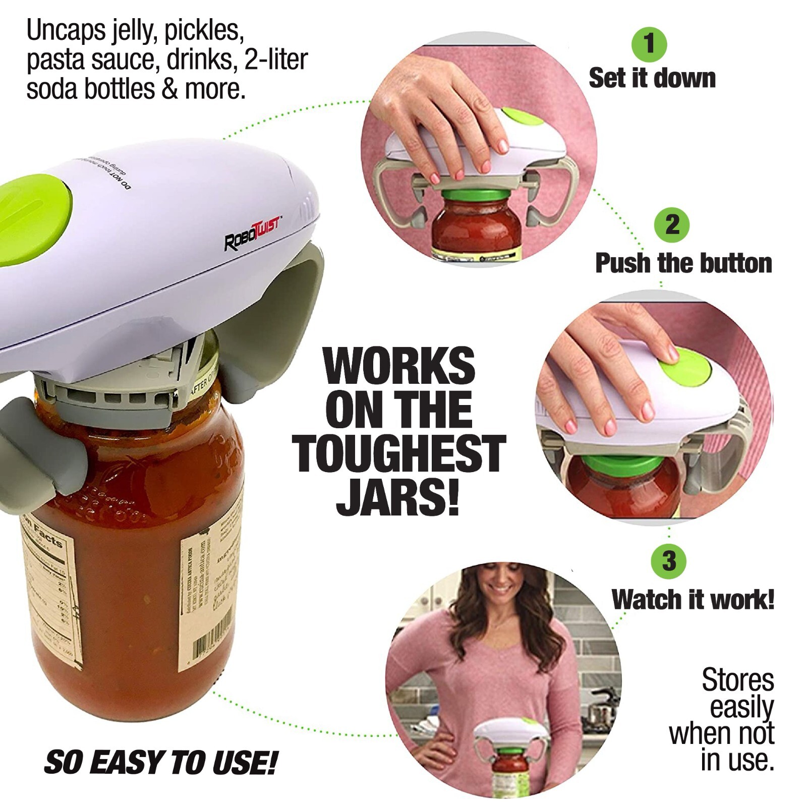 Robo Twist Electric Jar Opener with One Touch Electric Handsfree Easy Jar Opener