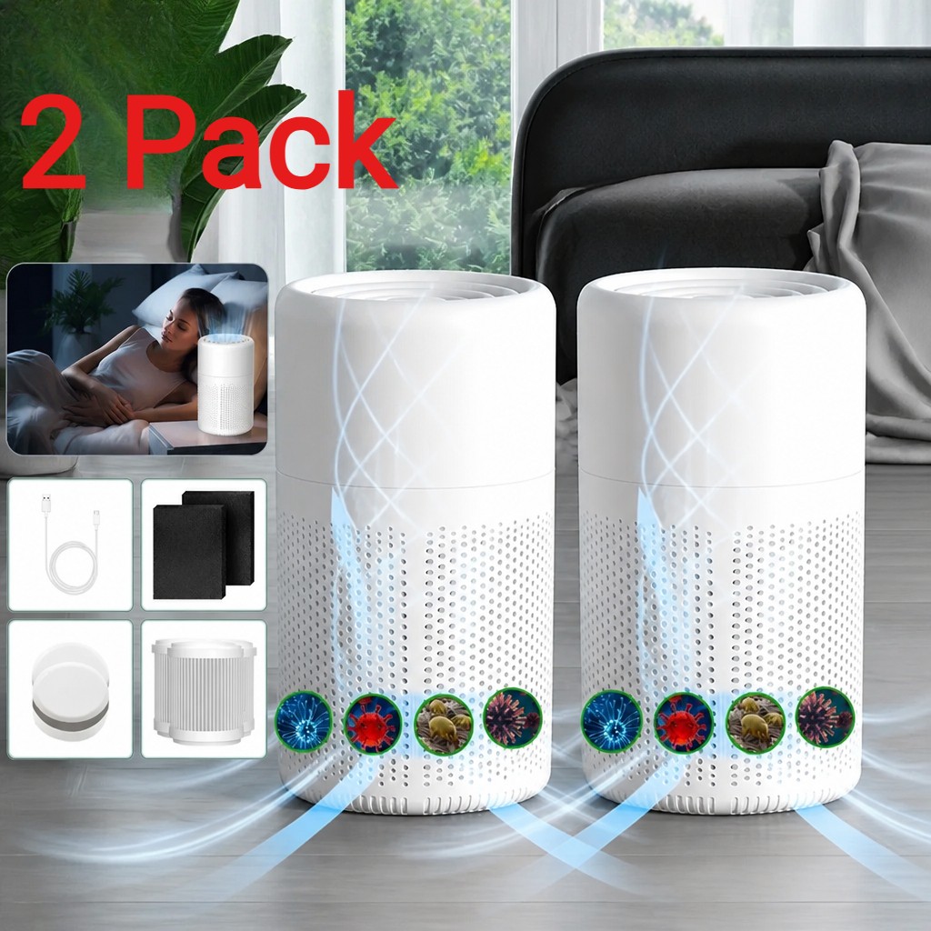 2PCS Air Purifiers For Home Room True HEPA Washable Filter Allergies Smoke Pets
