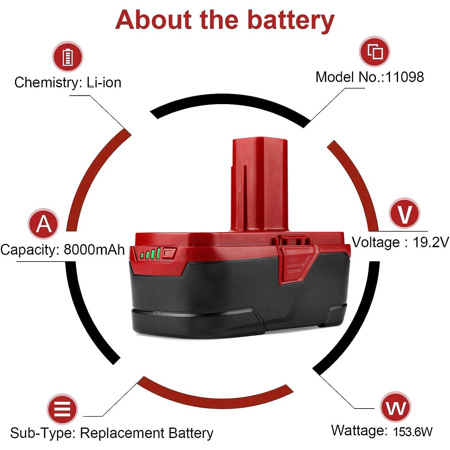 8.0Ah 19.2Volt Battery For Craftsman C3 XCP Lithium Ion 130279005 PP2030 35702