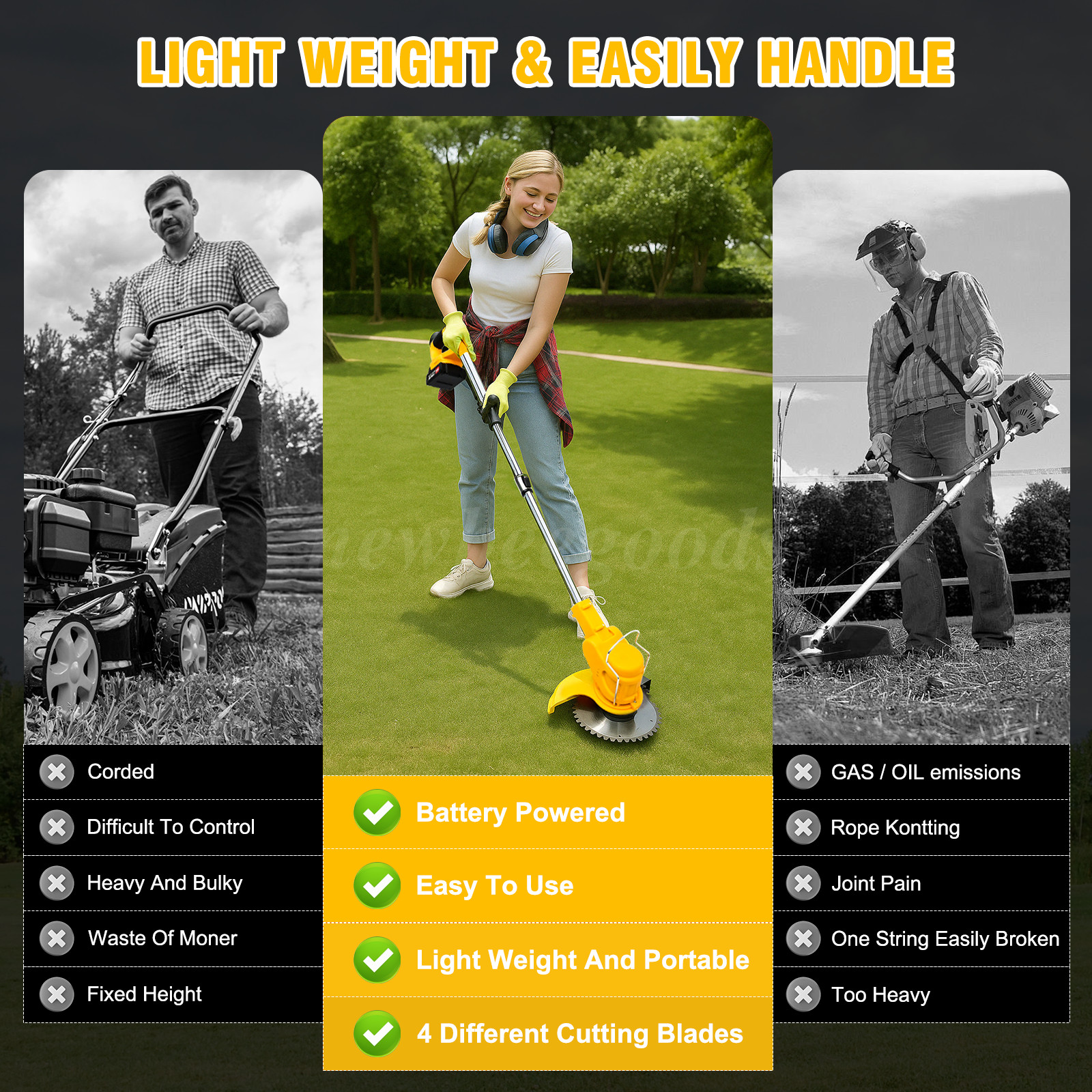 Cordless Weed Eater Electric Brush Cutter Lawn Edger Grass String Trimmer 4.0Ah