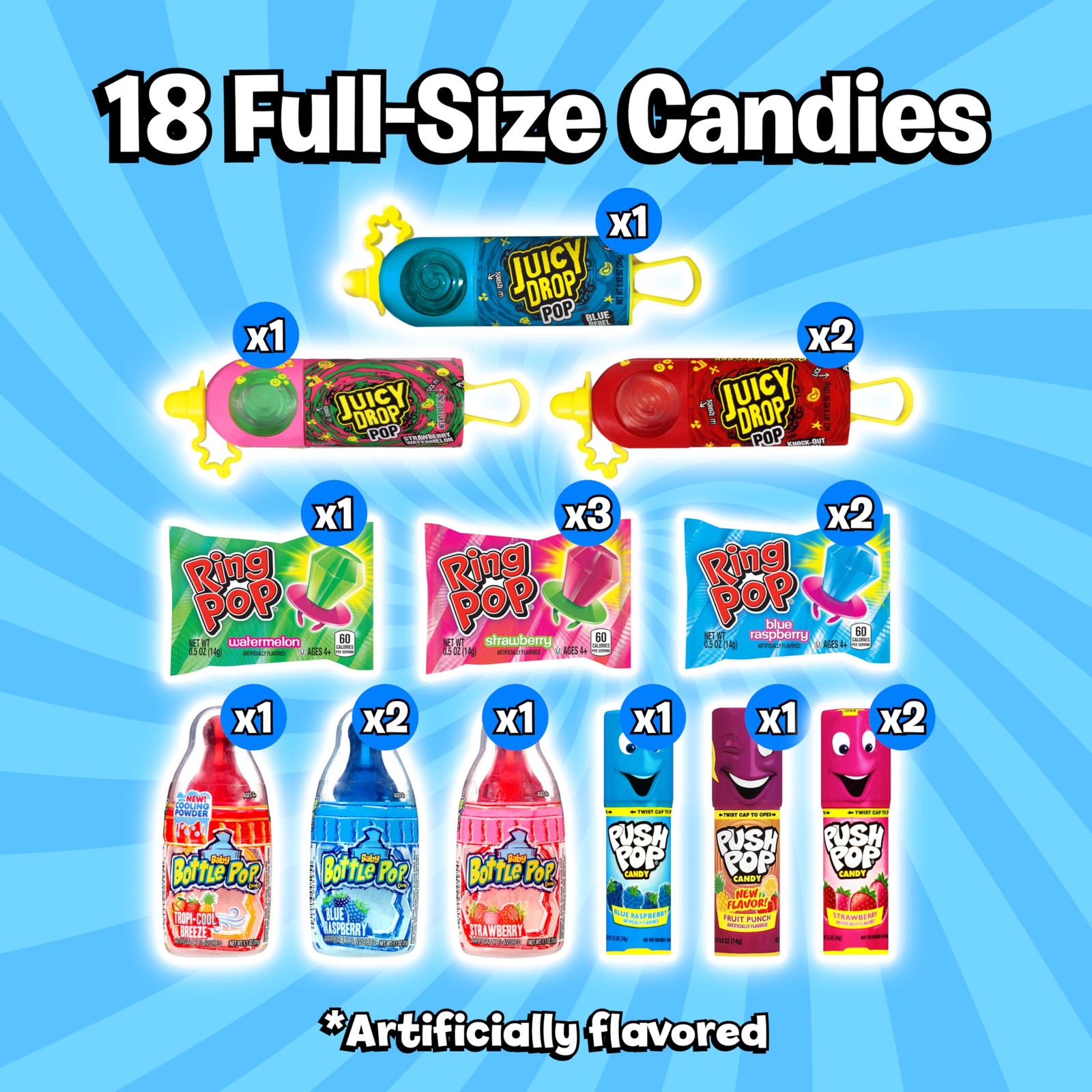 18ct Assorted Lollipops Bulk Individually Wrapped Ring Pop, Push Pop 1.7lb