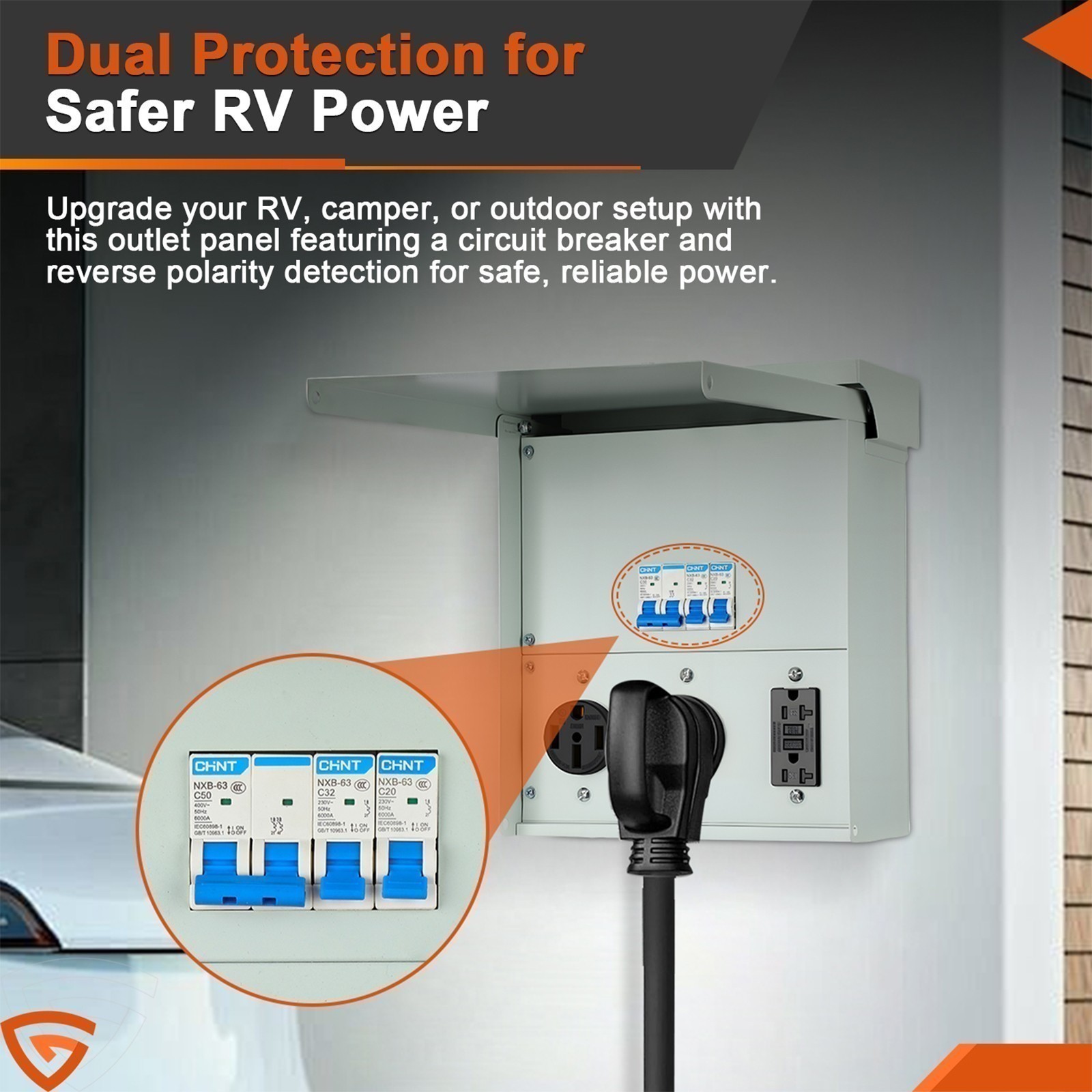 RV Electrical Outlet Panel with Breaker Temporary Power Outlet 20/ 30/ 50 Amp