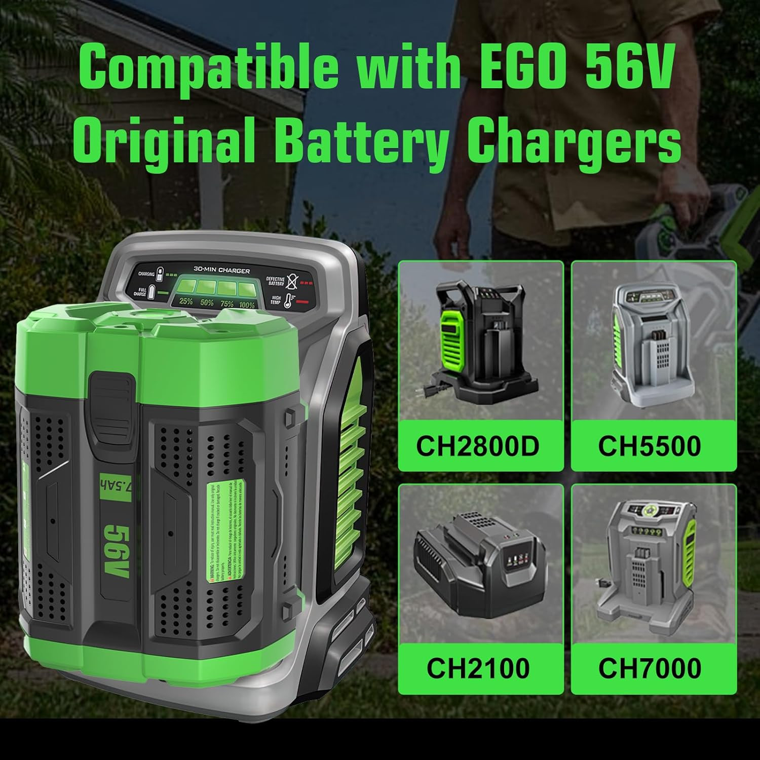 2 Pack 7500Mah Ultra High Capacity Lithium Ion Battery Replacement for EGO 56V B