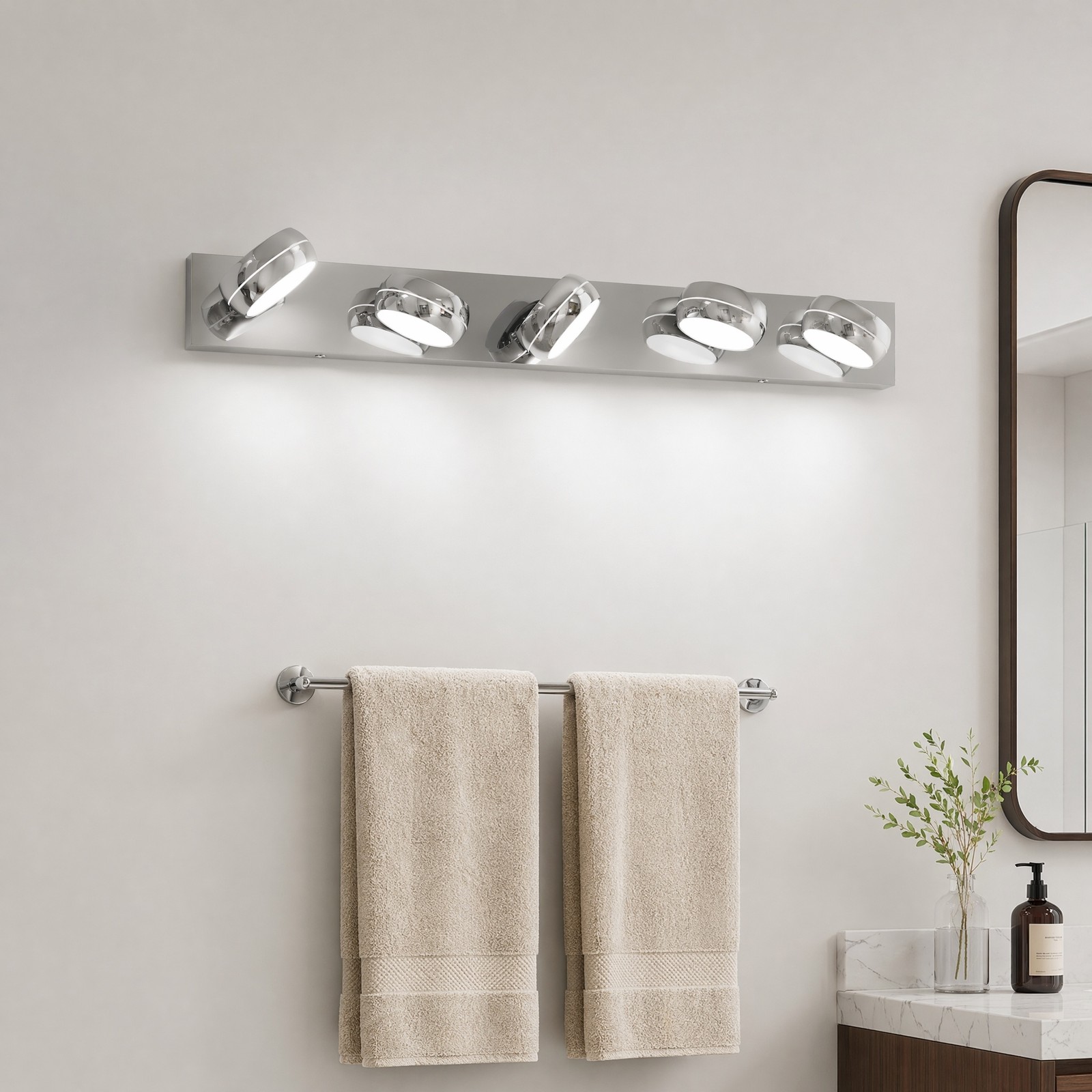 35 in 5 Light Modern Chrome LED Vanity Bathroom Over Mirror Wall Sconce Fixture