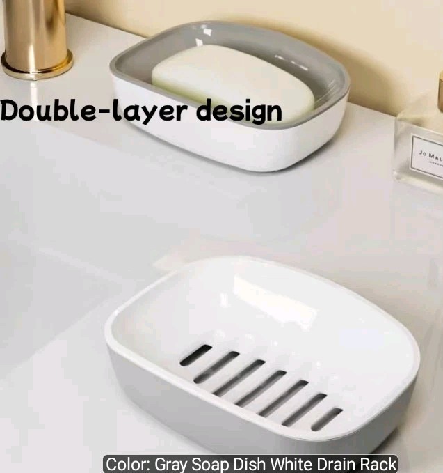 Soap Dish, Double-Layer Drainage, Automatic Drain, Easy to Clean Gray