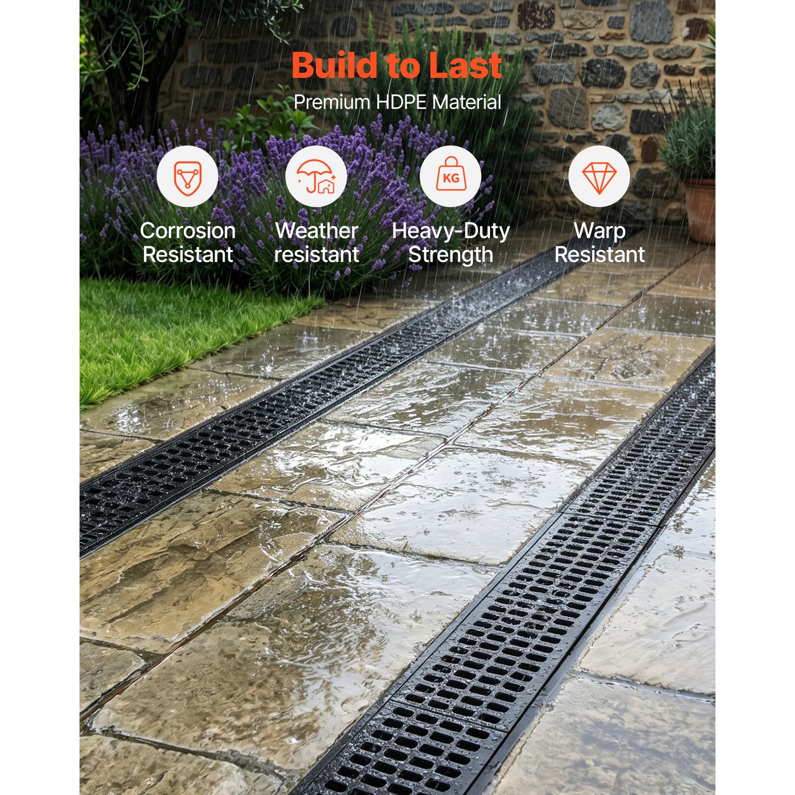 Uimoso 40.1 x 6.1 x 8.0 in HDPE Linear Drainage Channel, 4-Pack