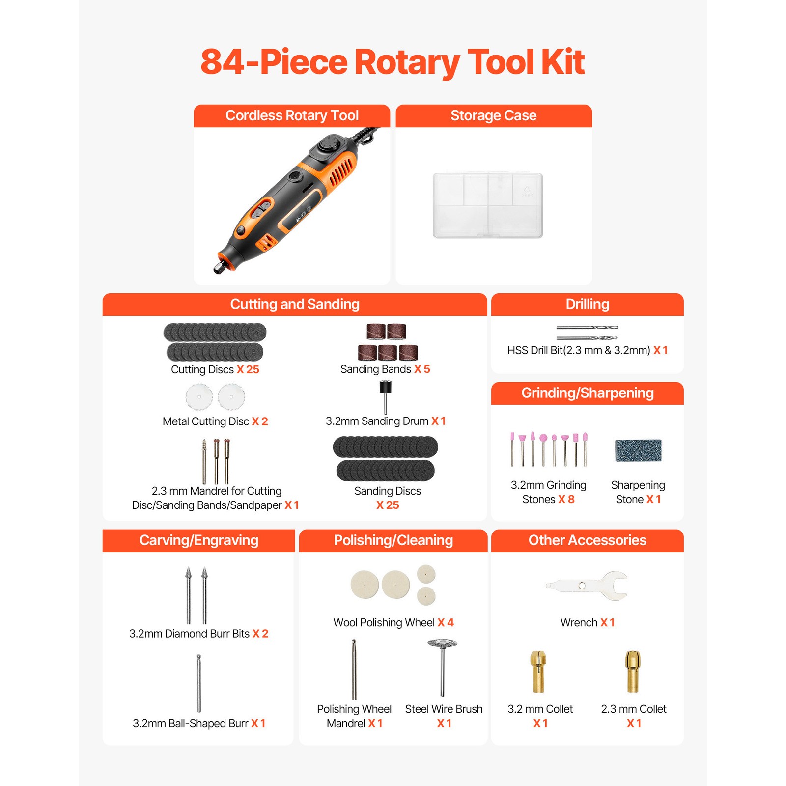Uimoso 84-Piece Rotary Tool Kit, 200W, Adjustable Speeds 8000-40000 RPM