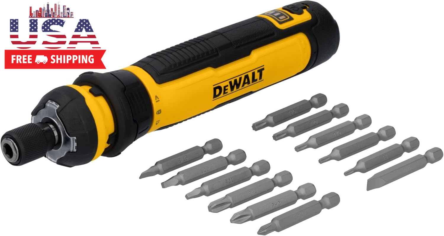 DEWALT Cordless Screwdriver, 4V USB Rechargeable Electric Screwdriver with 12 Pc