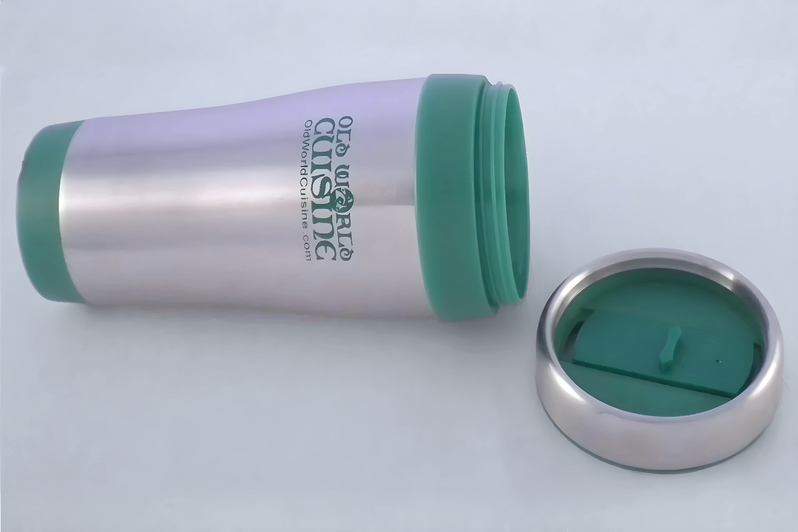 Stainless Steel Travel Mug with Green Trim 16 oz