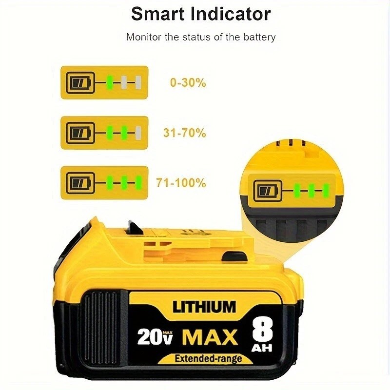 2Pack Lithium Ion Battery For DeWalt 20V 20 Volt Max 8.0AH DCB200 DCB205 DCB206