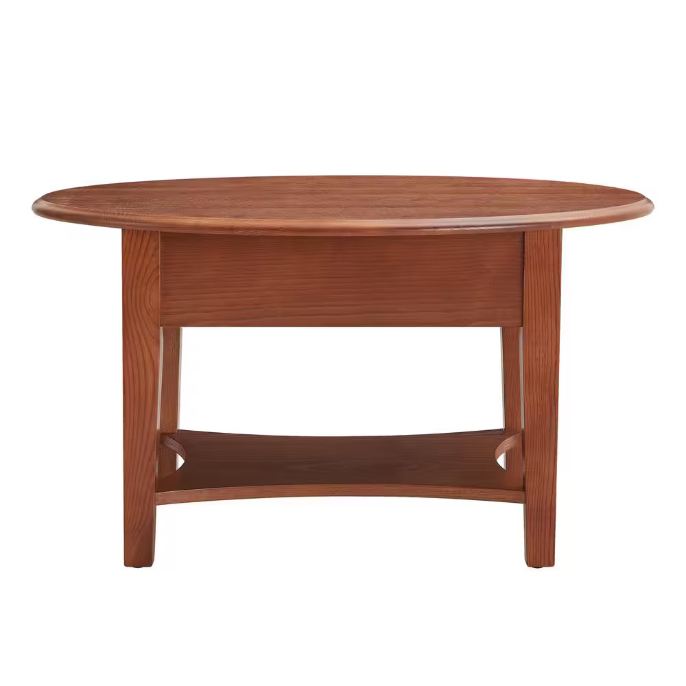35 In. Oak Oval Wood Top Coffee Table with Shelf
