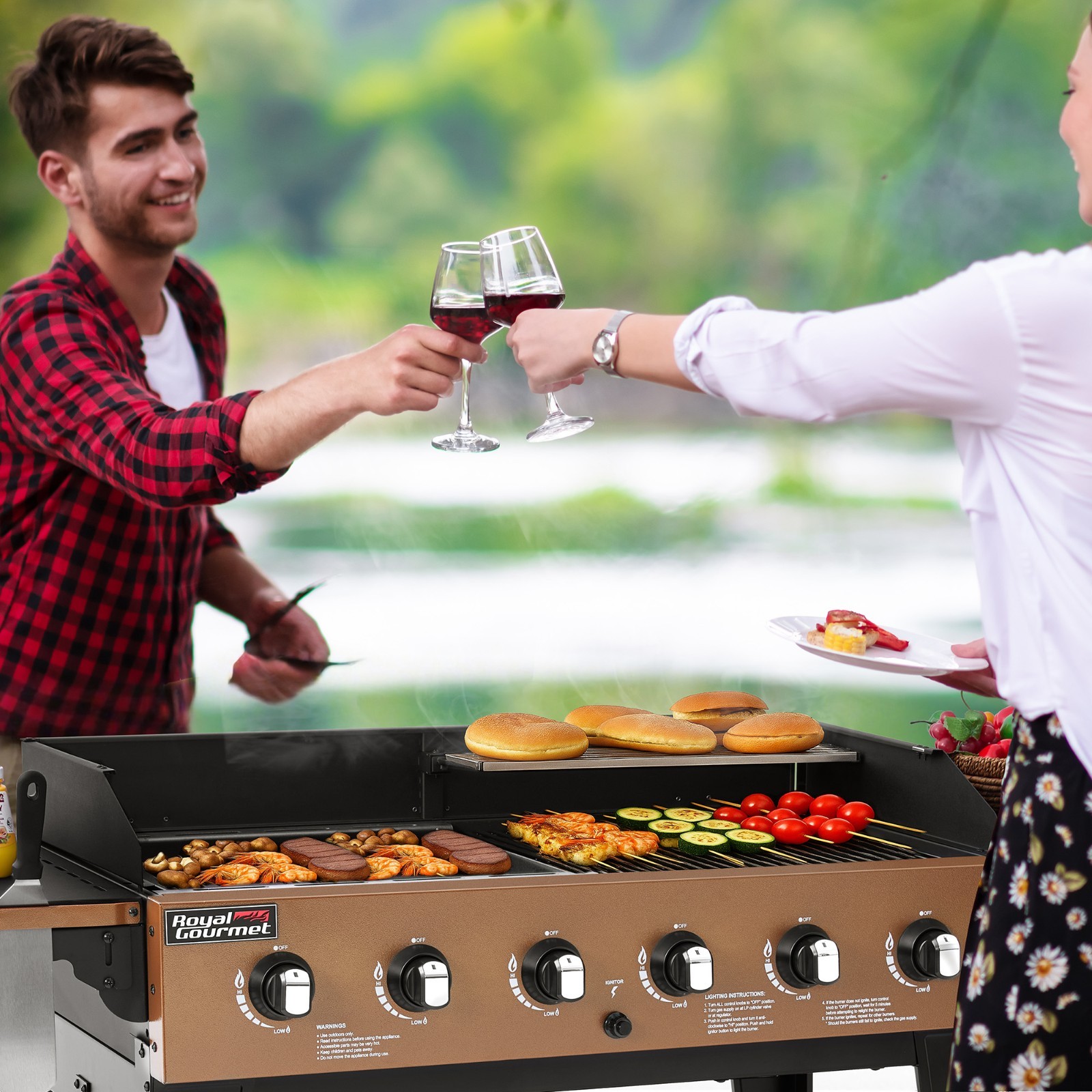Royal Gourmet 6-Burner Gas Grill and Griddle Combo, 78,000 BTU Output, Yellow