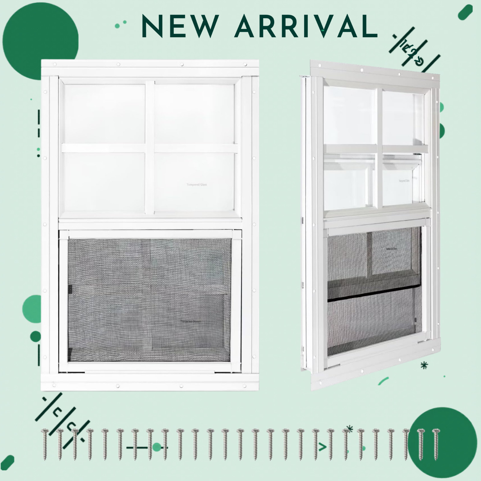 NEW 2 Pack 12×18 Shed Windows Sliding Tempered Glass Screen White
